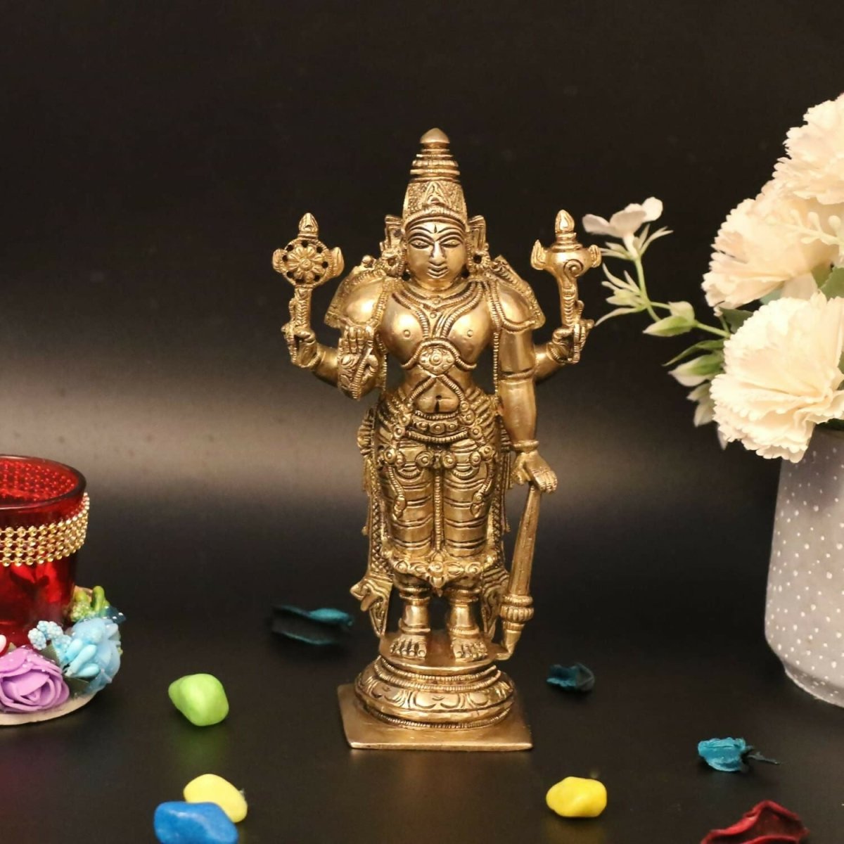 Artvarko Brass Lord Bhagwan Vishnu Narayana With Shankh Chakra Idol