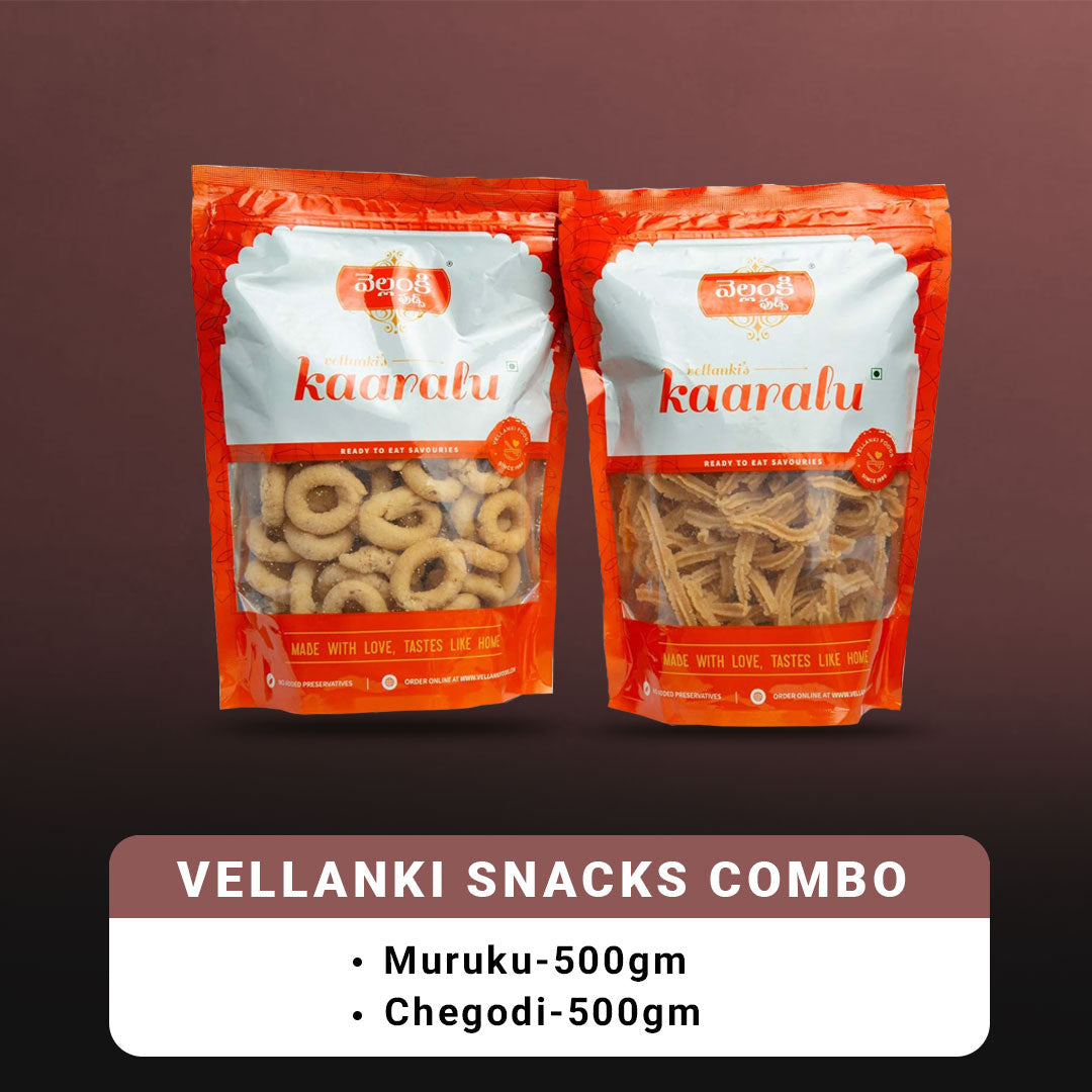 Vellanki Foods Andhra Snacks Combo - Muruku (500 gm), Chegodi (500 gm)