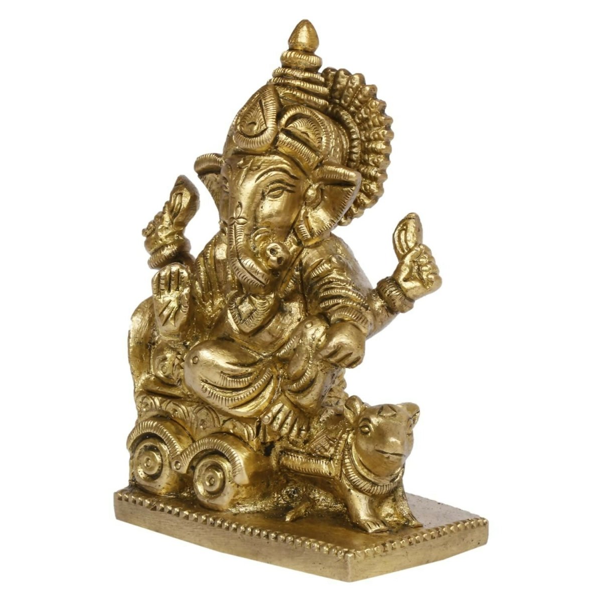 Artvarko Brass Ganesha Riding On Chariot Pulled By Rat Ganesh Ganpati Statue Idol