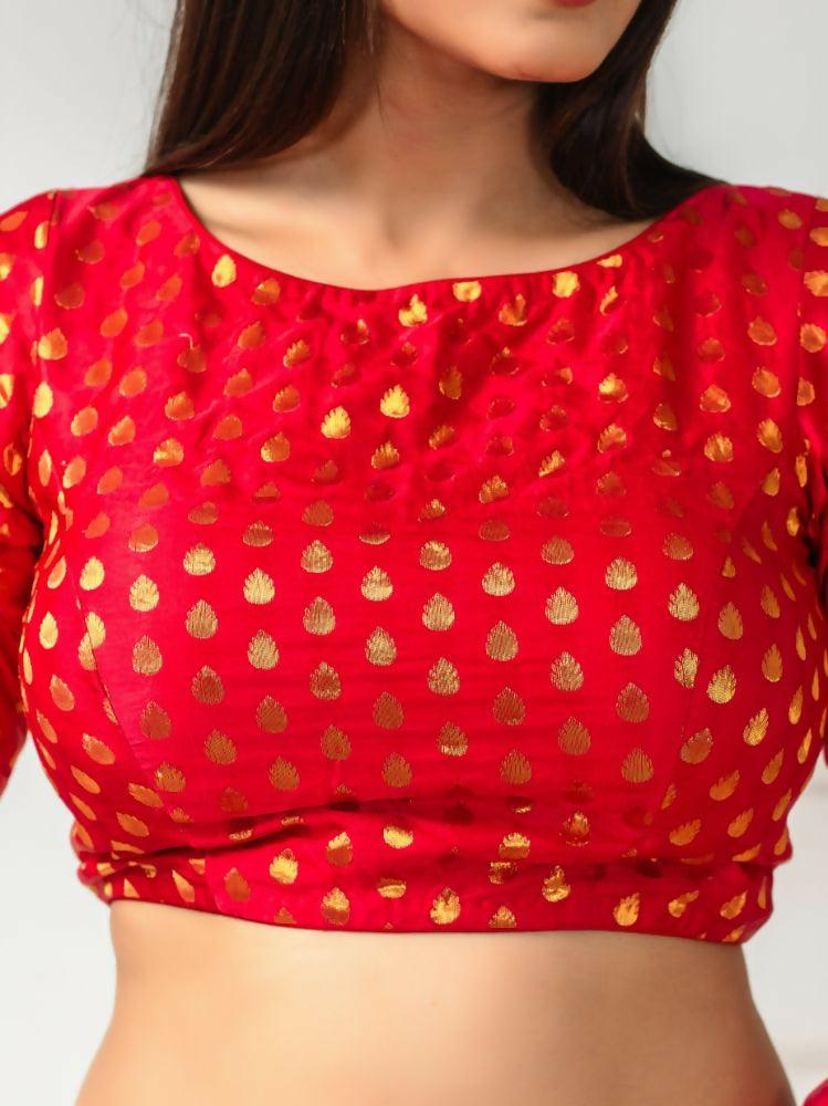 Amodini Designer Studio Women's Banarsi Brocade Red Blouse