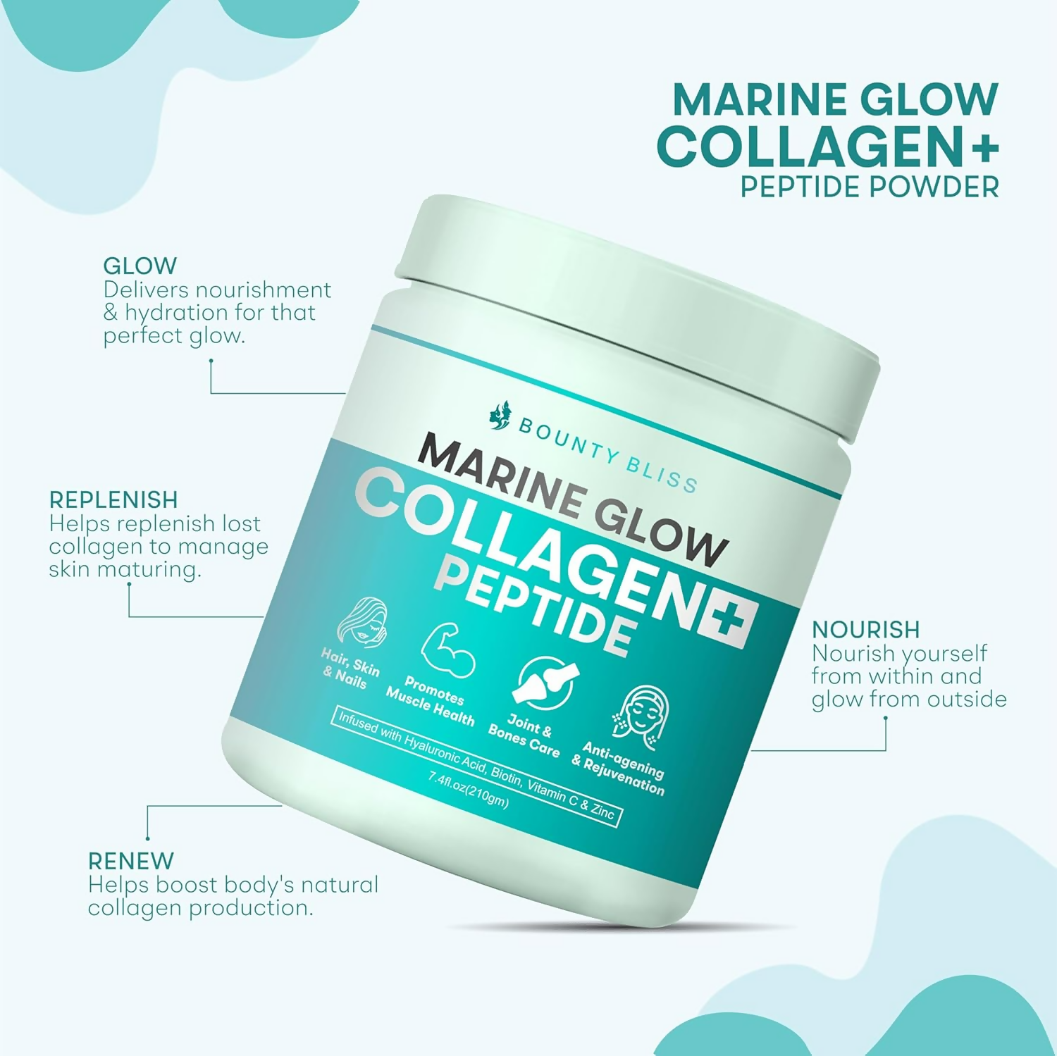 Bounty Bliss Marine Glow Collagen+ Peptides Powder for Women & Men