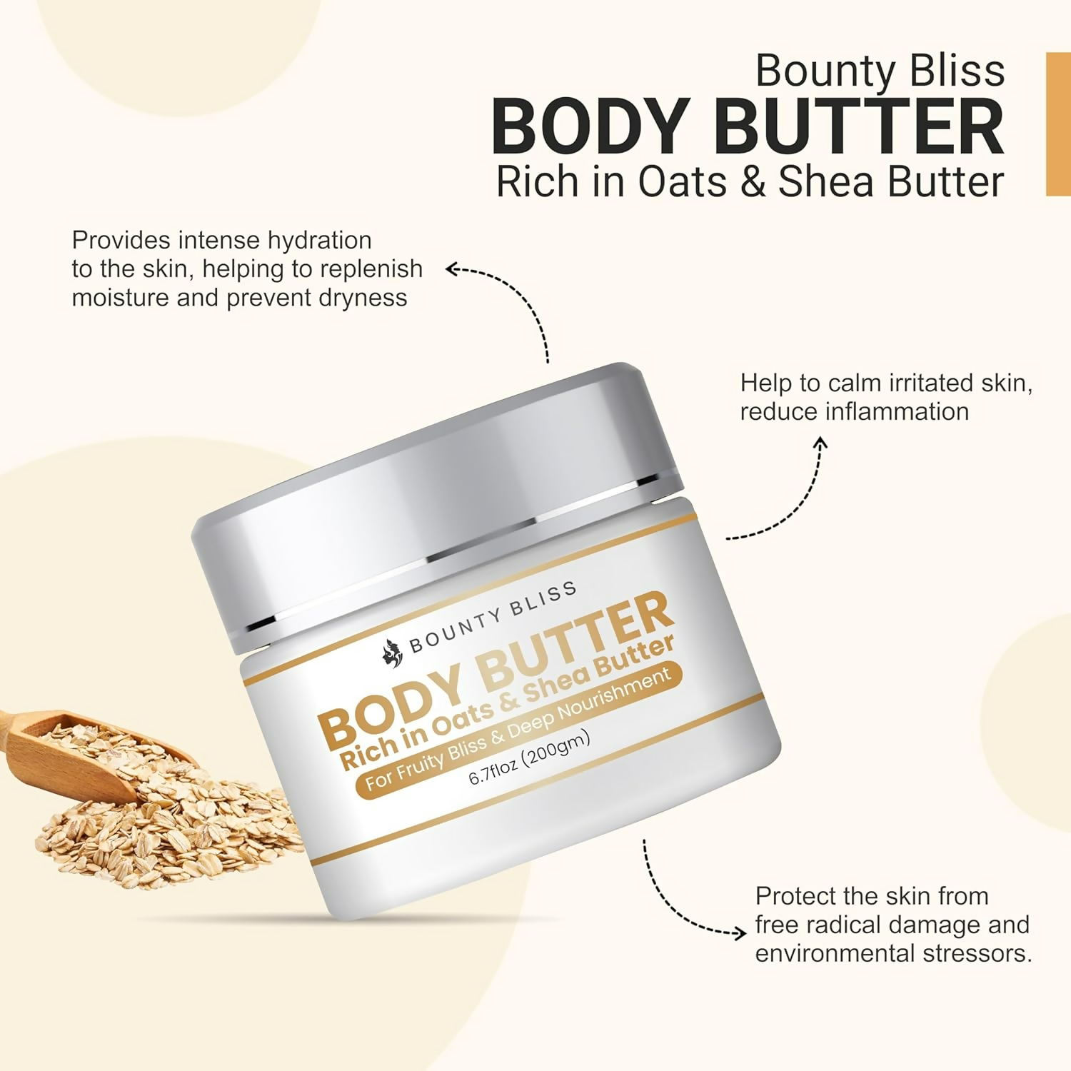 Bounty Bliss Oats & Shea Body Butter Cream - Nourishing Moisturizer