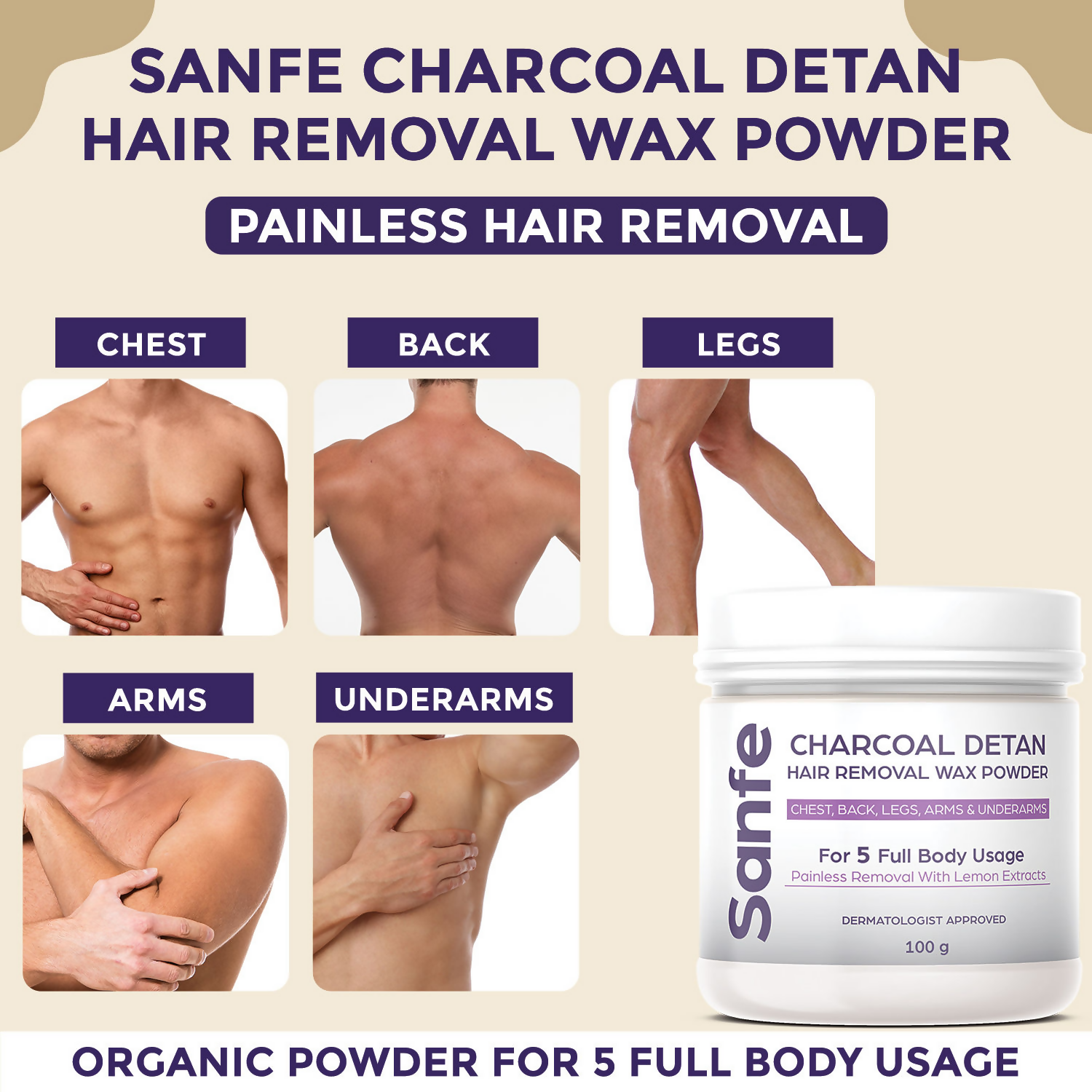 Sanfe Charcoal Detan Hair Removal Wax Powder