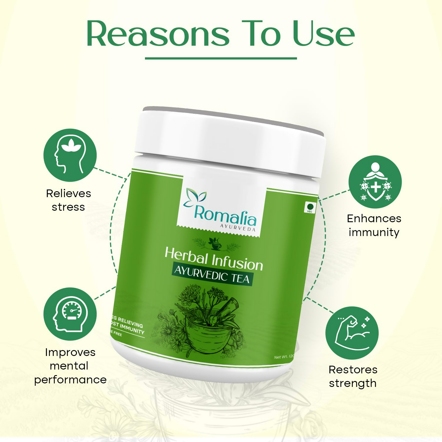 Romalia Ayurveda Green Tea Organic & Natural Detox Tea For Immunity & Metabolism Herbal Ayurvedic Green Tea