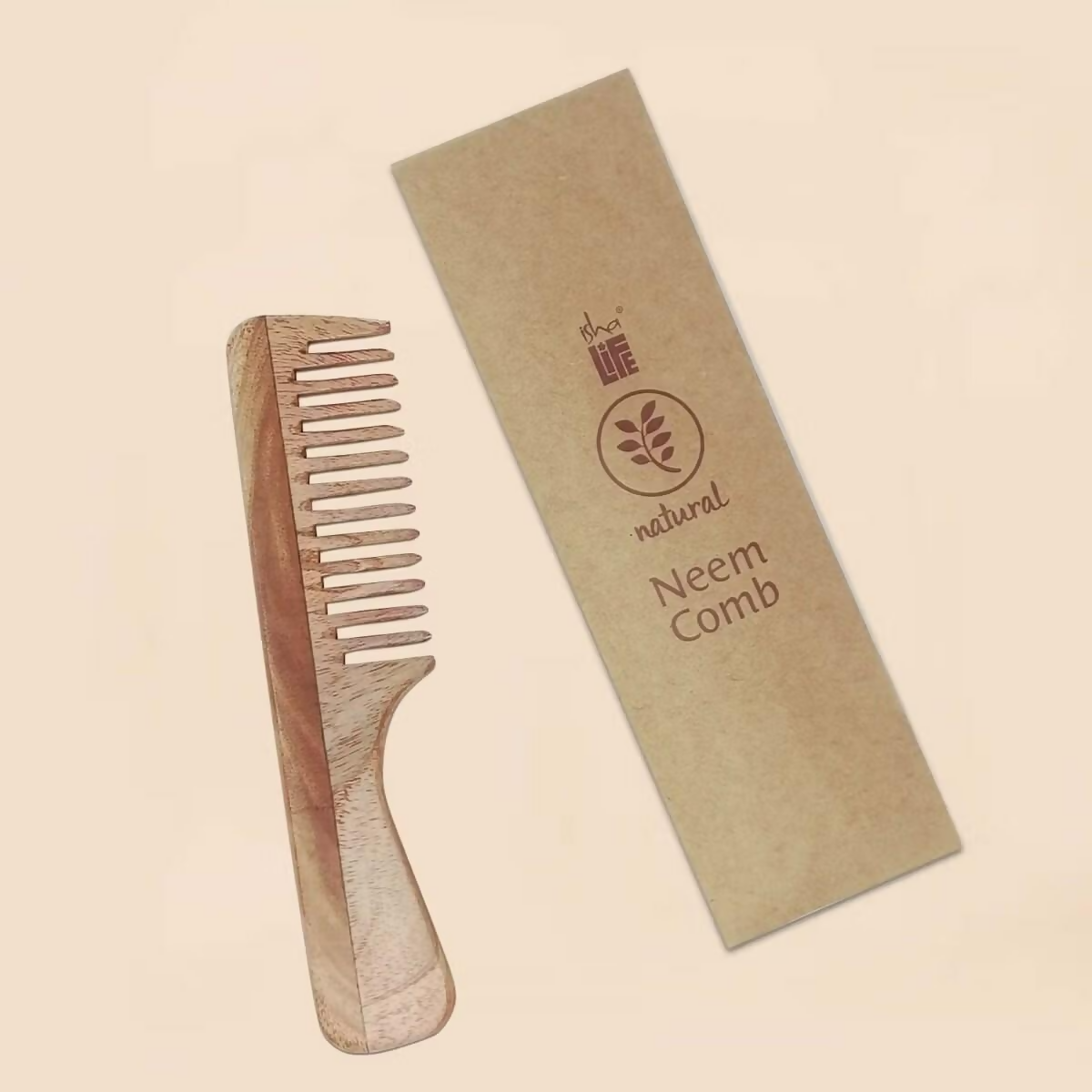 Isha Life Handmade Neem Wood Comb With Handle (Wider Teeth)