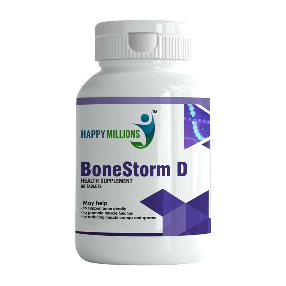 HappyMillions BoneStorm D Tablets | Calcium, Vitamin D3, Magnesium & Zinc