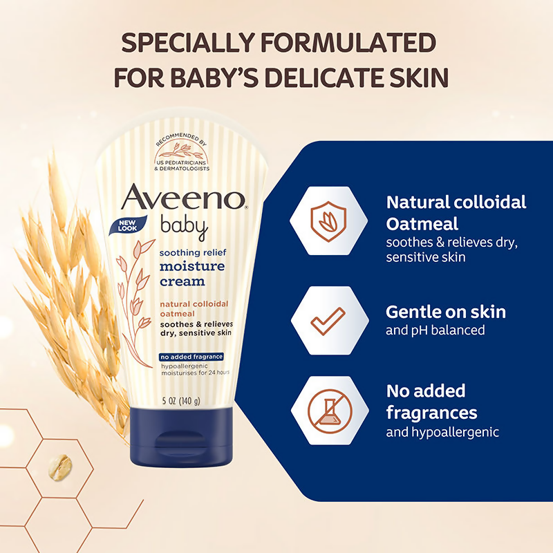 Aveeno Baby Soothing Relief Face & Body Moisture Cream - Oatmeal For Dry, Sensitive & Gentle Skin