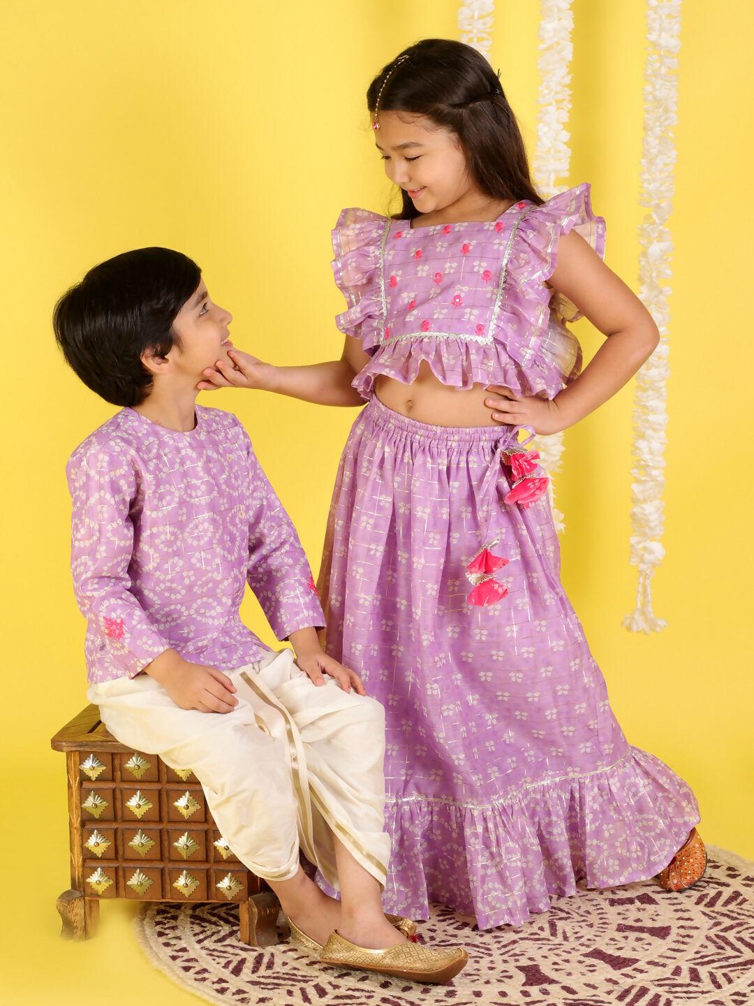 Lil Drama Boys Kurta Dhoti set - Purple