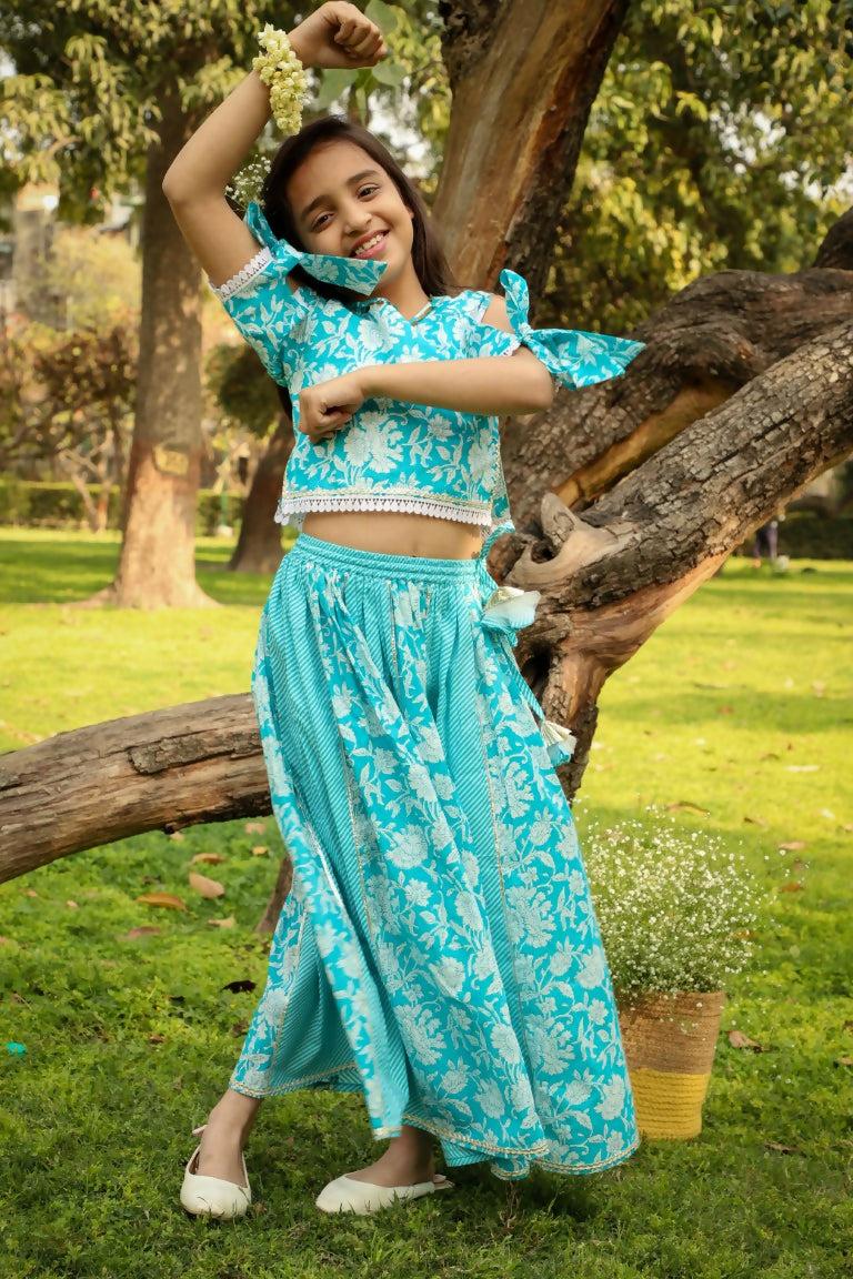 Lil Drama Girls Ghaghra Choli set - Sky Blue