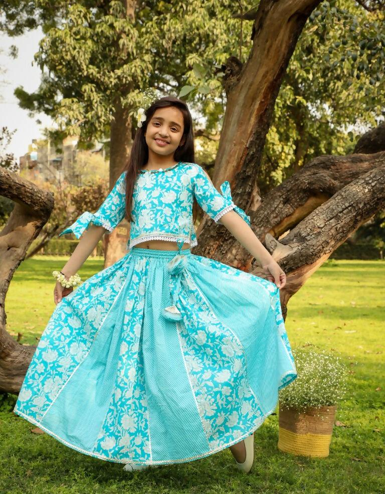 Lil Drama Girls Ghaghra Choli set - Sky Blue