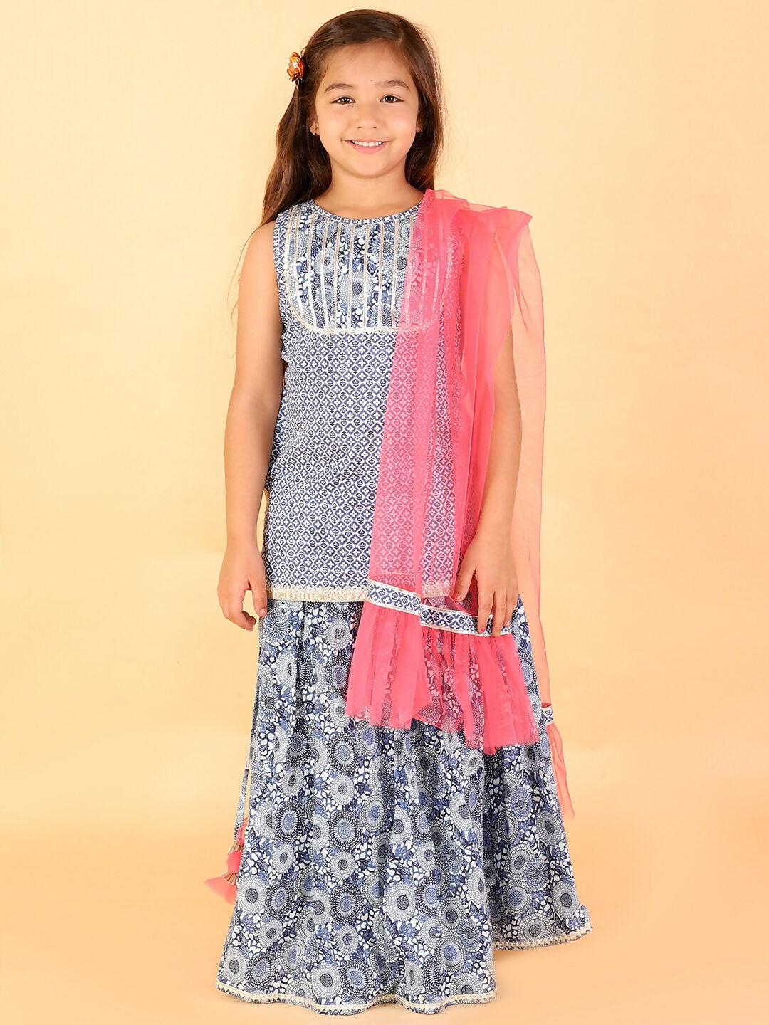 Lil Drama Girls Kurta Ghaghra with dupatta set - Navy Blue