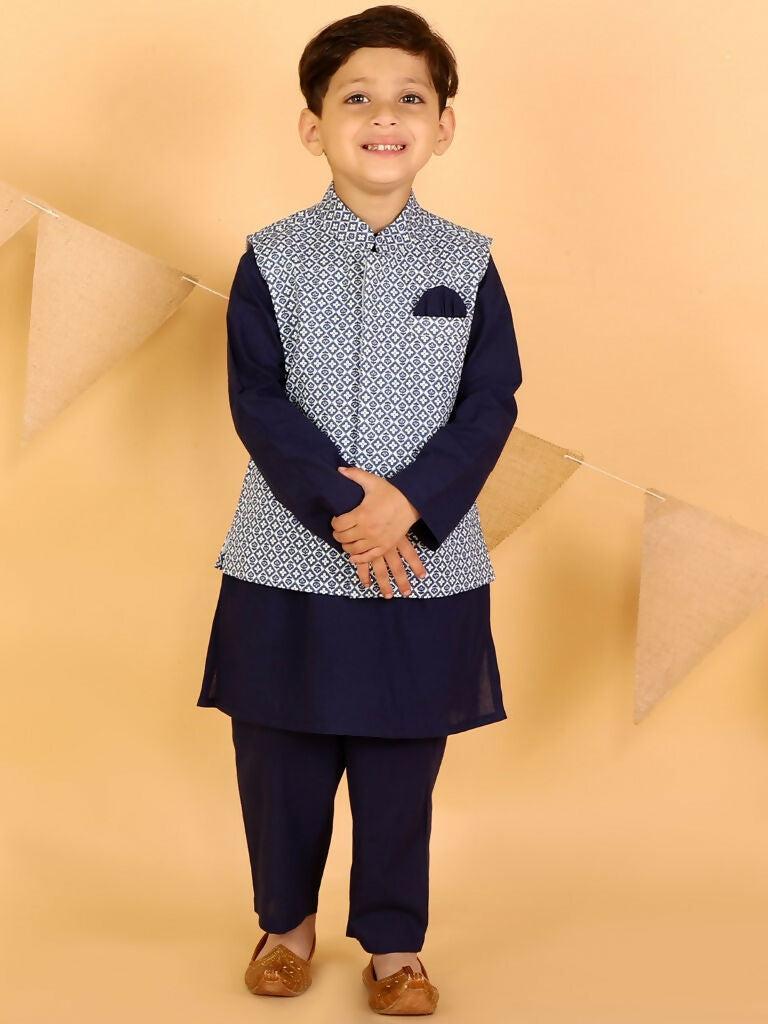 Lil Drama Boys Kurta pyjama with jacket set - Navy Blue