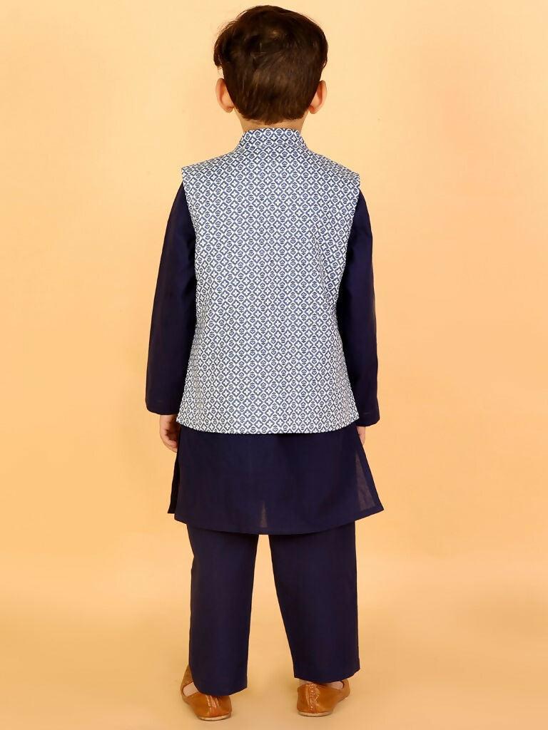 Lil Drama Boys Kurta pyjama with jacket set - Navy Blue