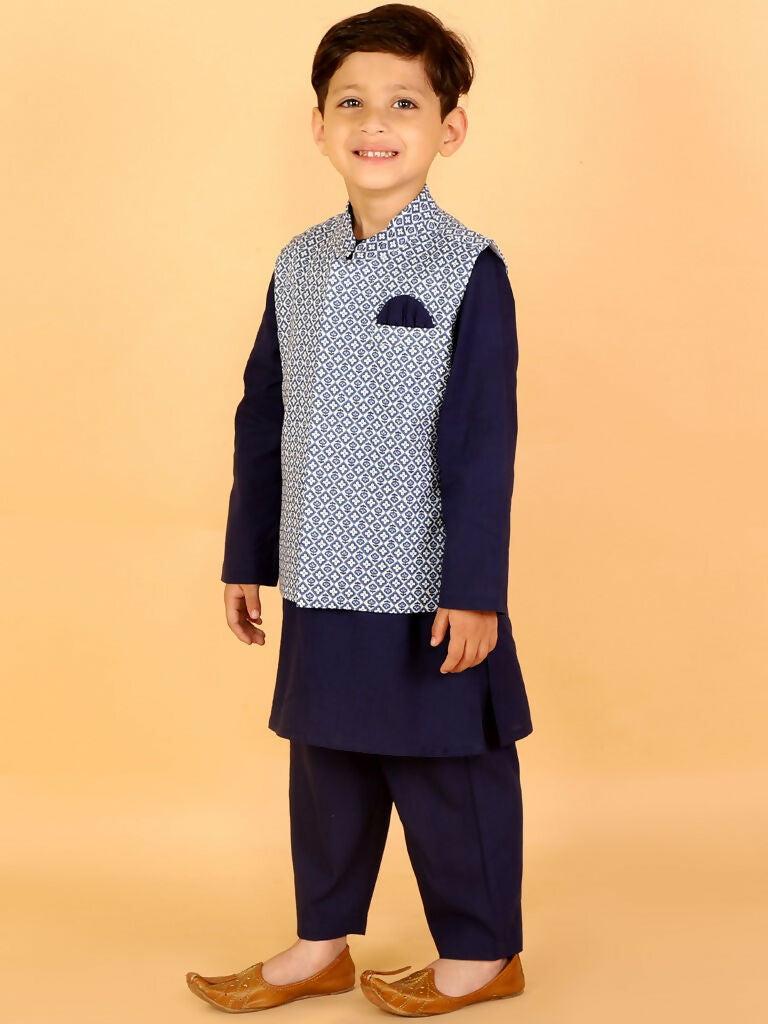 Lil Drama Boys Kurta pyjama with jacket set - Navy Blue