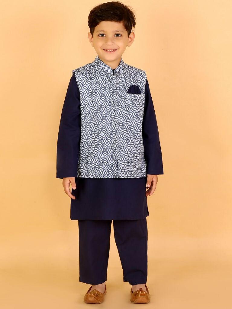 Lil Drama Boys Kurta pyjama with jacket set - Navy Blue