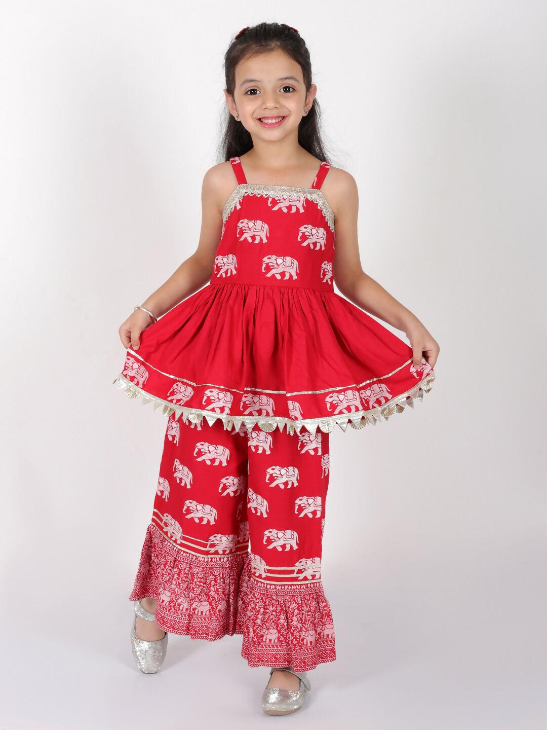 Lil Drama Trunk Tales Girls Red Kurta with Sharara set