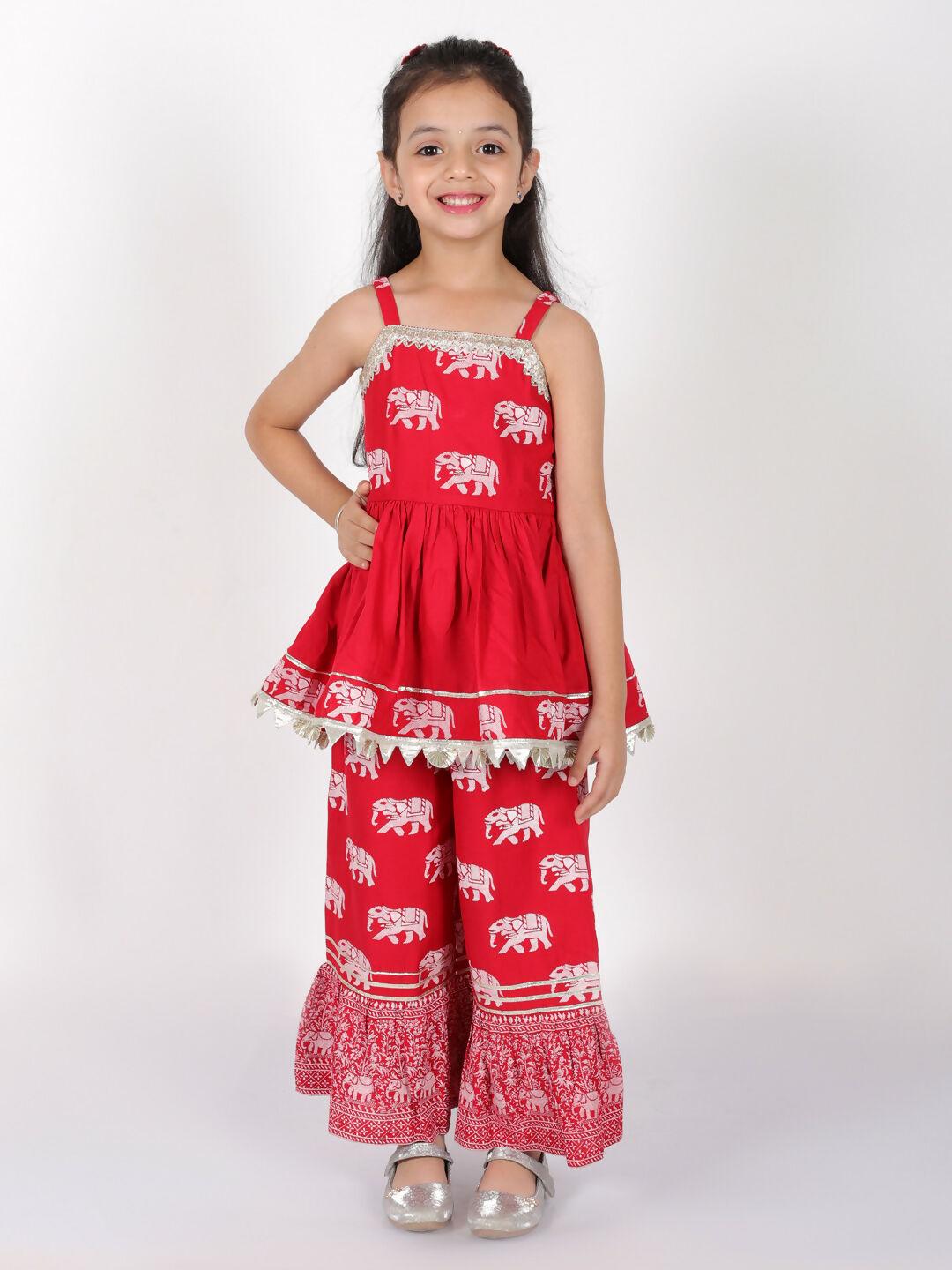 Lil Drama Trunk Tales Girls Red Kurta with Sharara set