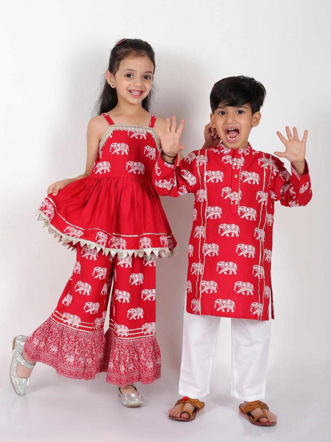 Lil Drama Trunk Tales Girls Red Kurta with Sharara set