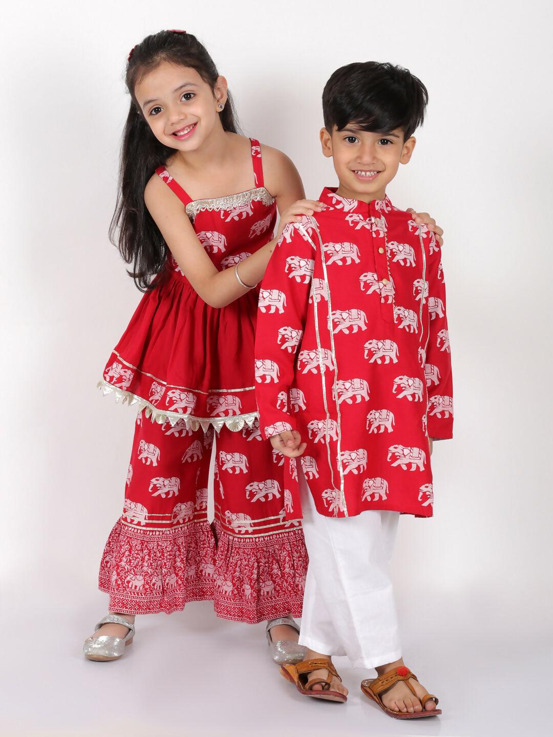 Lil Drama Trunk Tales Girls Red Kurta with Sharara set