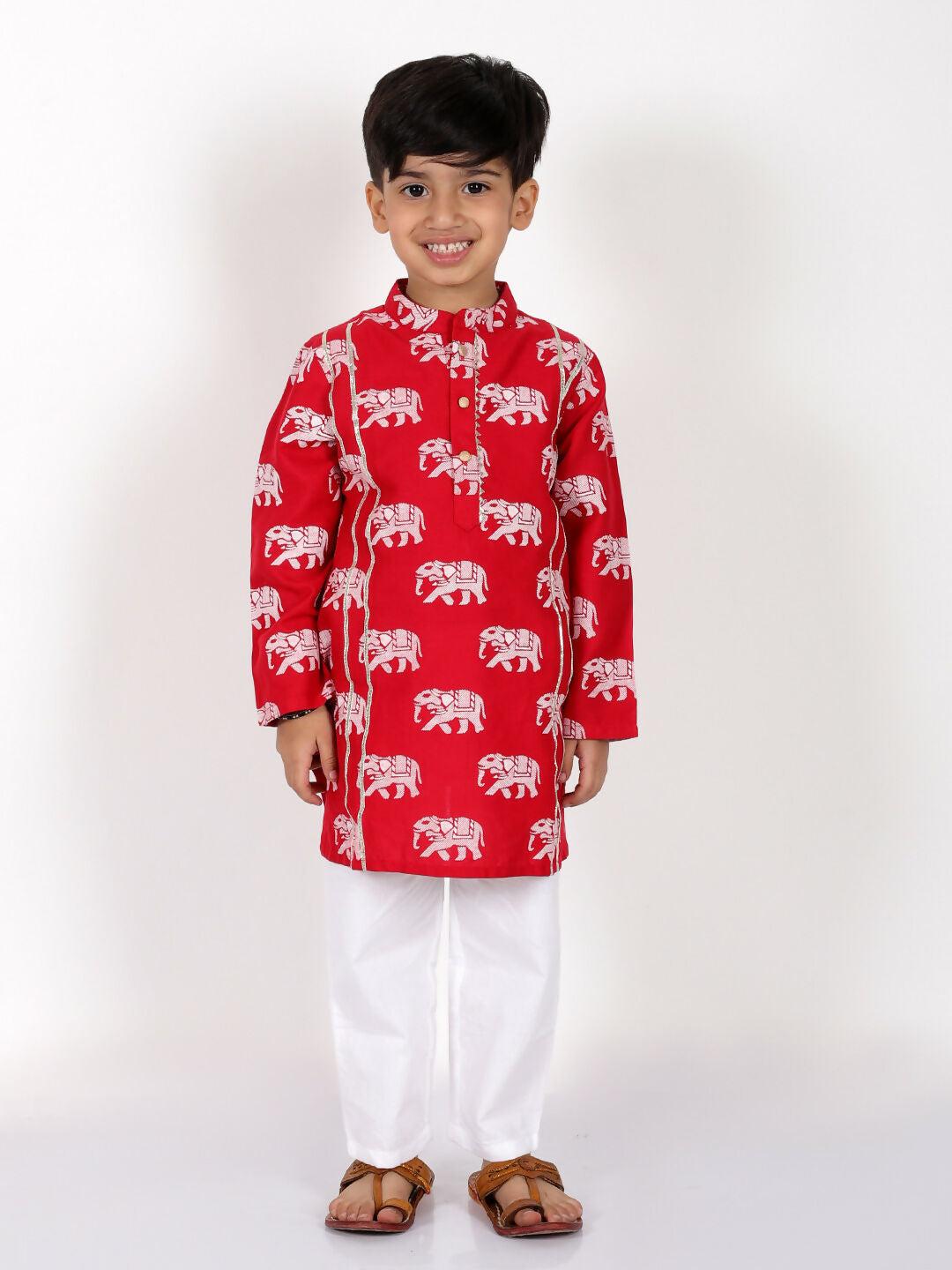 Lil Drama Trunk Tales Boys Red Kurta with Pant set