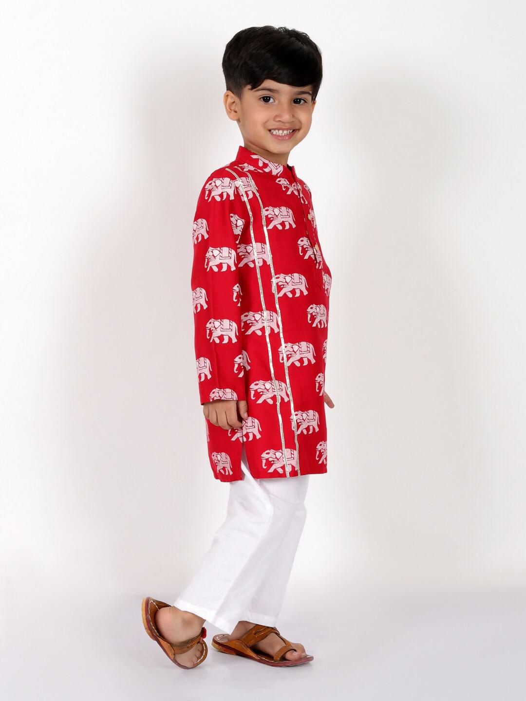 Lil Drama Trunk Tales Boys Red Kurta with Pant set