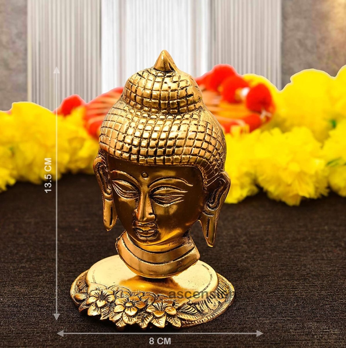 Ascension Designer Oxidize Metal Decorative Golden Lord Buddha Head Idol