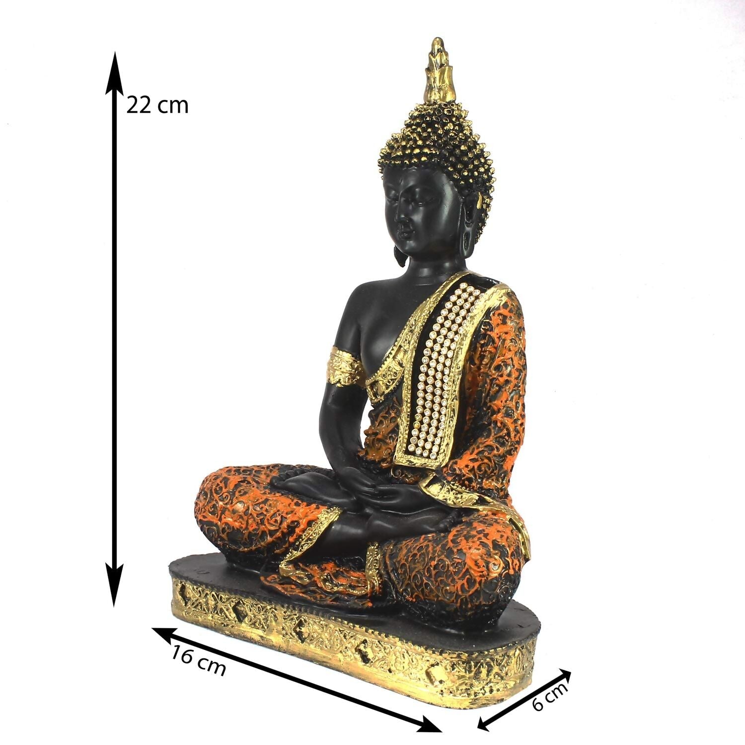 eCraftIndia Golden, Orange, and Black Polyresin Meditating Lord Buddha Statue