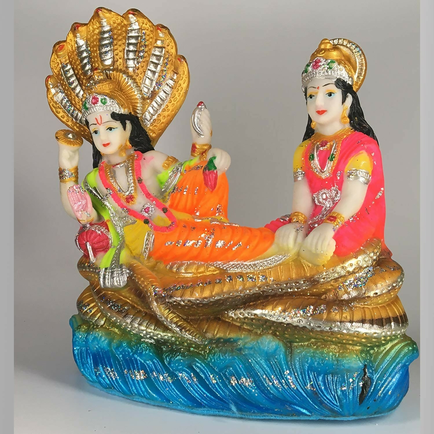 Blissful Polymer Unbreakable Action Lord Vishnu Laxmi Idol