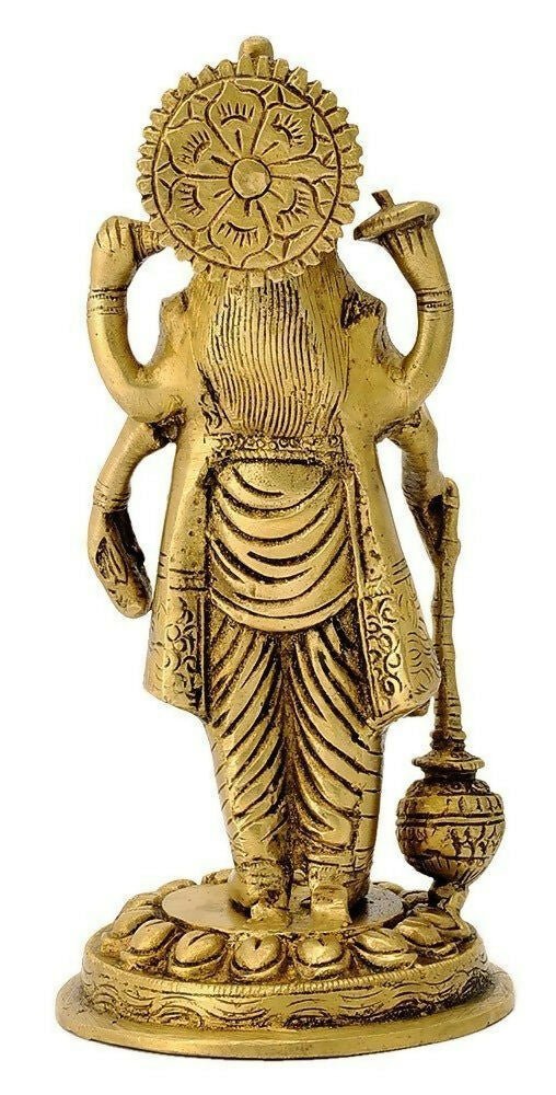 Artvarko Brass Lord Vishnu Narayan Holding Club Brass Statue