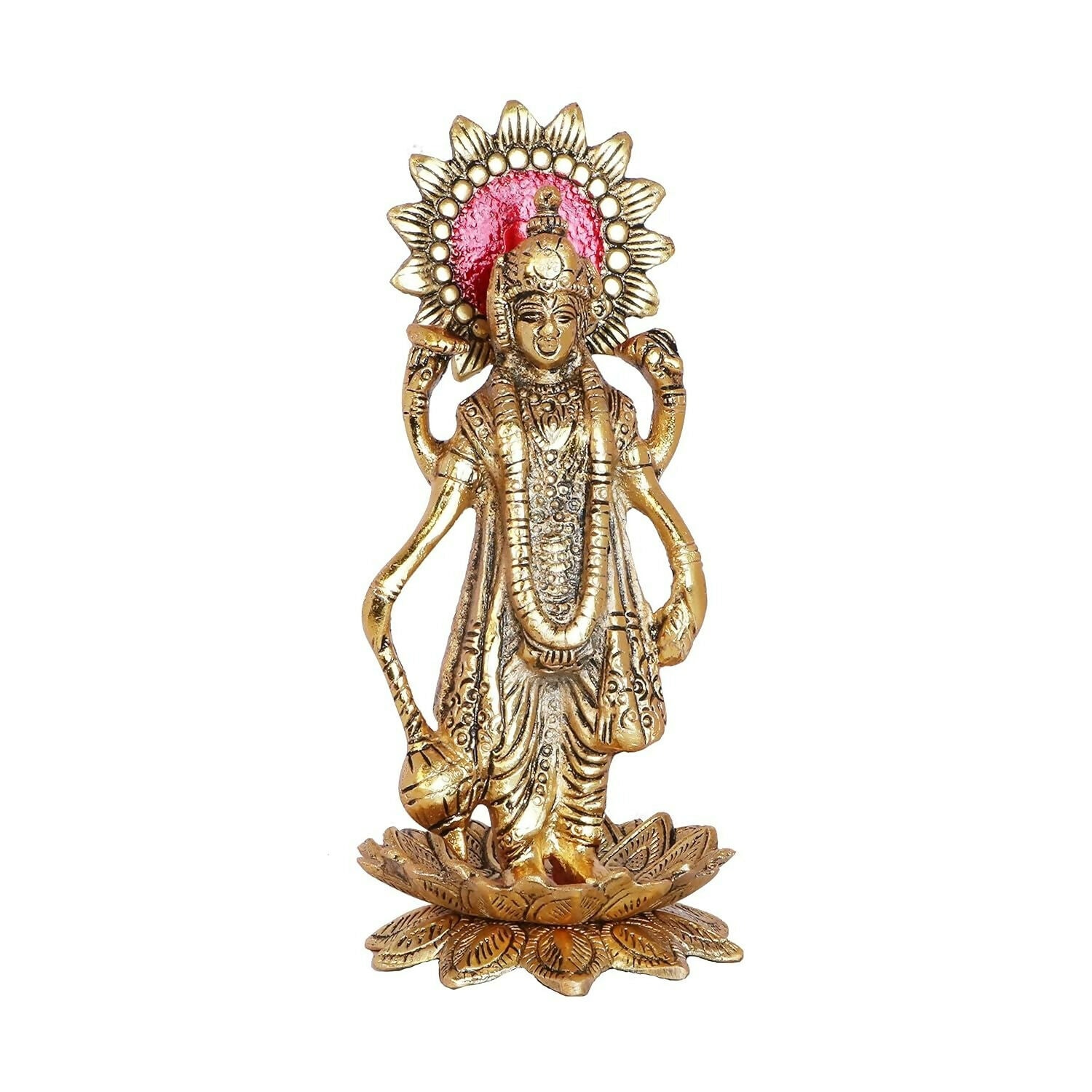 Kridaykraft Gold Plated Narayan/Vishnu Standing On Lotus Metal Statue