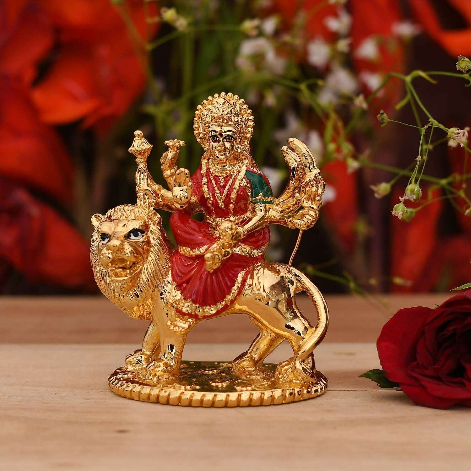 Collectible India Gold Plated Goddess Maa Durga Sherawali Mata Idol