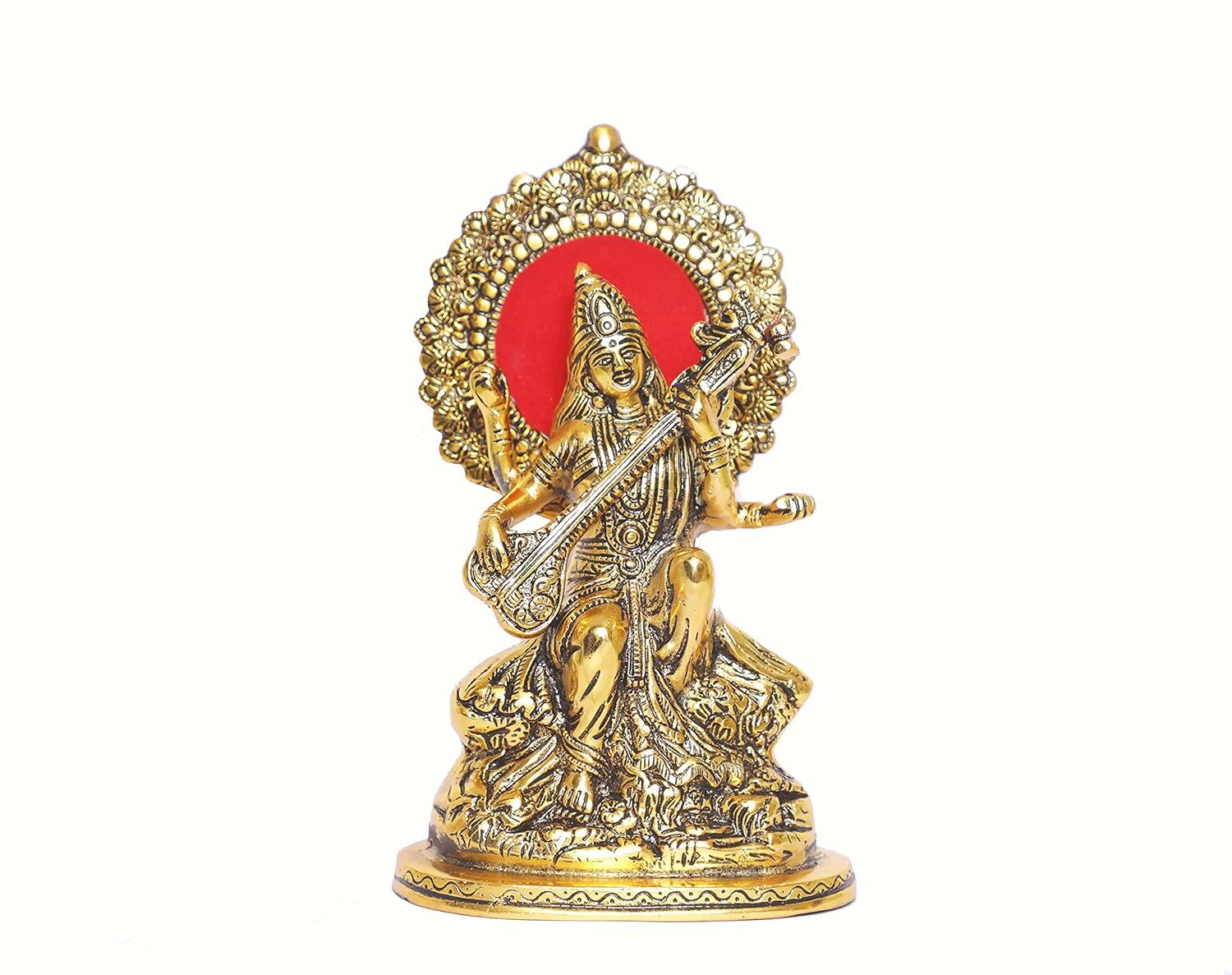 KridayKraft Gold Plated Maa Saraswati Metal Statue