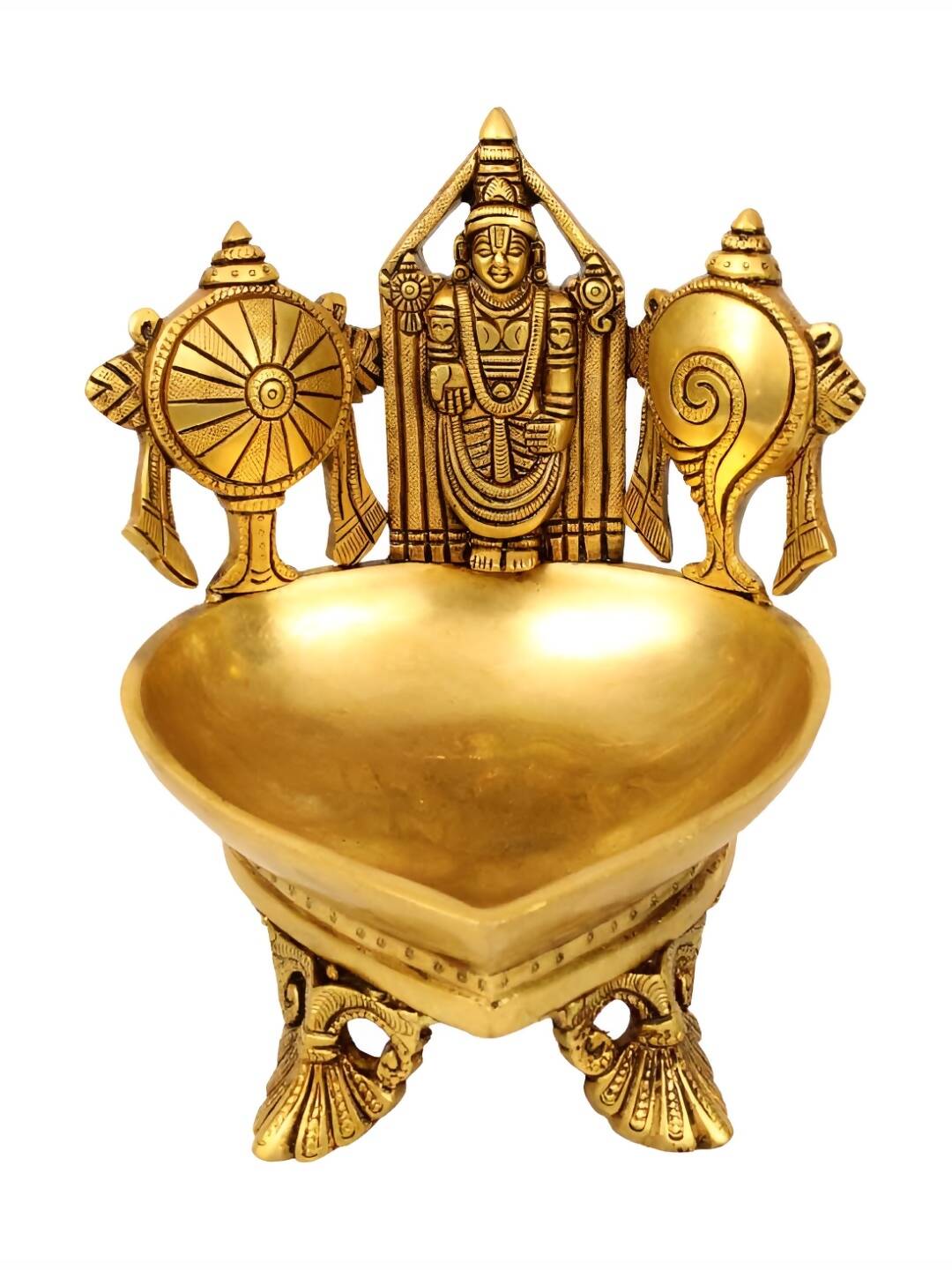 Spillbox Gold-Toned Brass Shangu Chakra Perumal Tirupathi Diya Pooja Essential