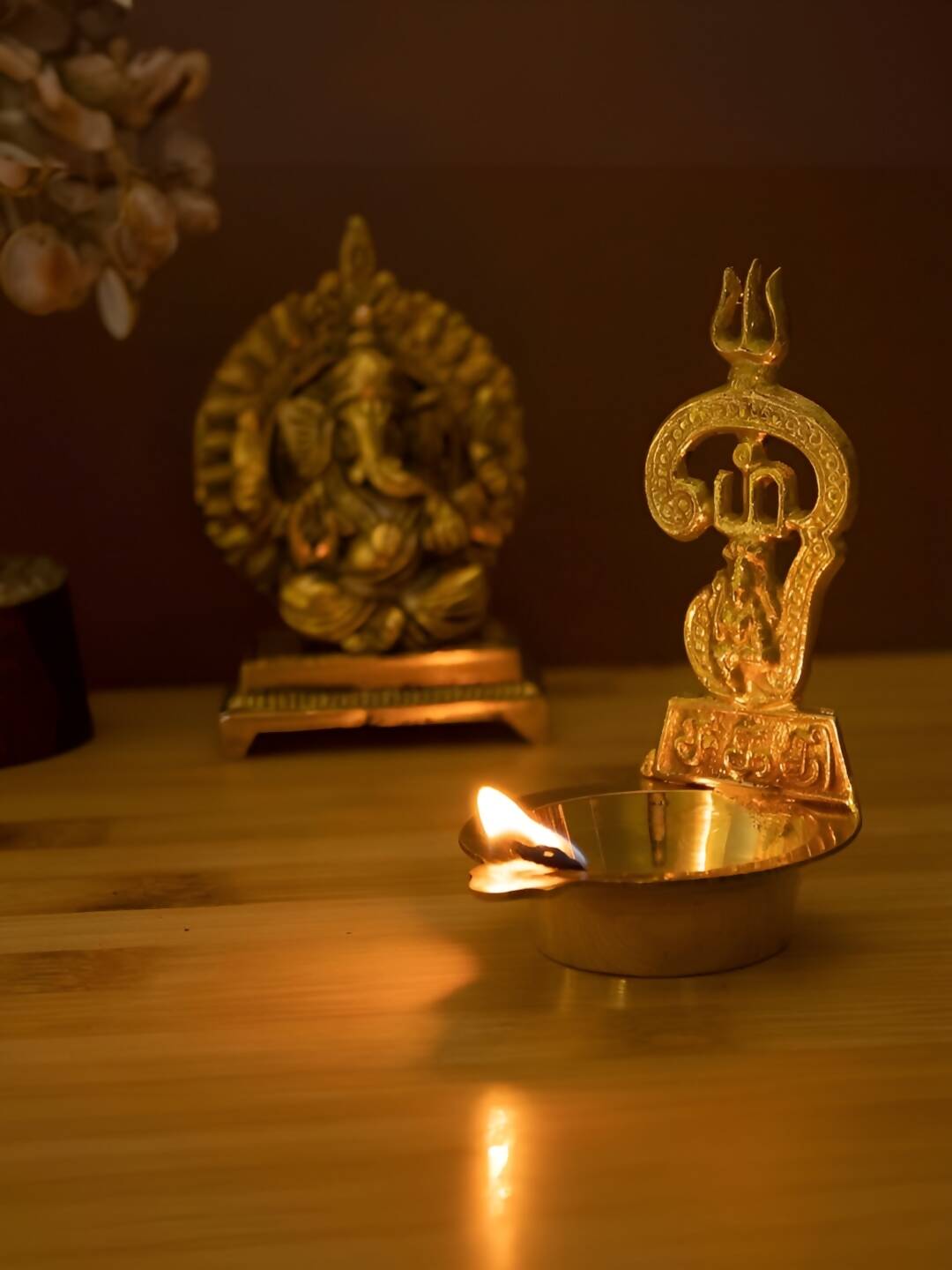 Spillbox Gold-Toned Brass Om Sakthi Diya Pooja Essential