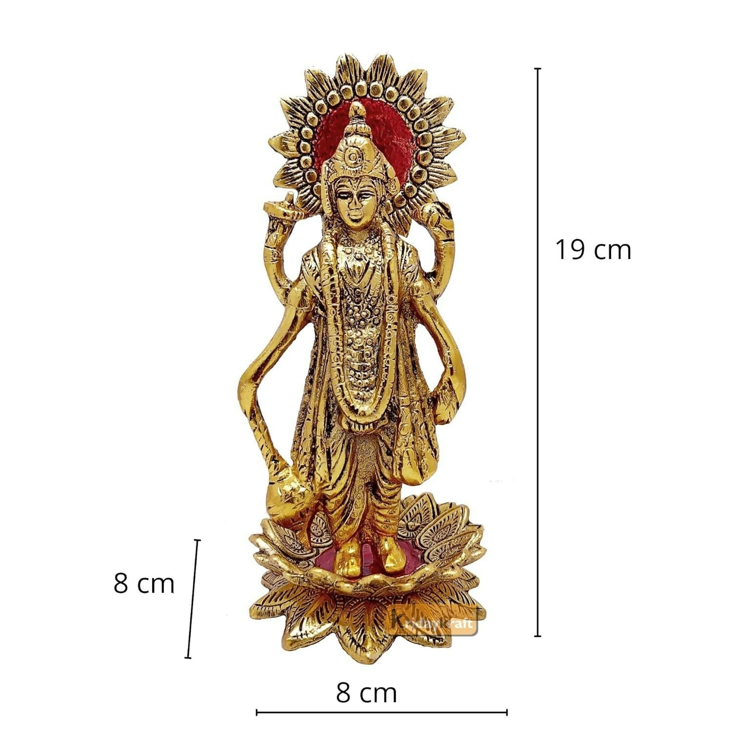 Kridaykraft Gold Plated Narayan/Vishnu Standing On Lotus Metal Statue