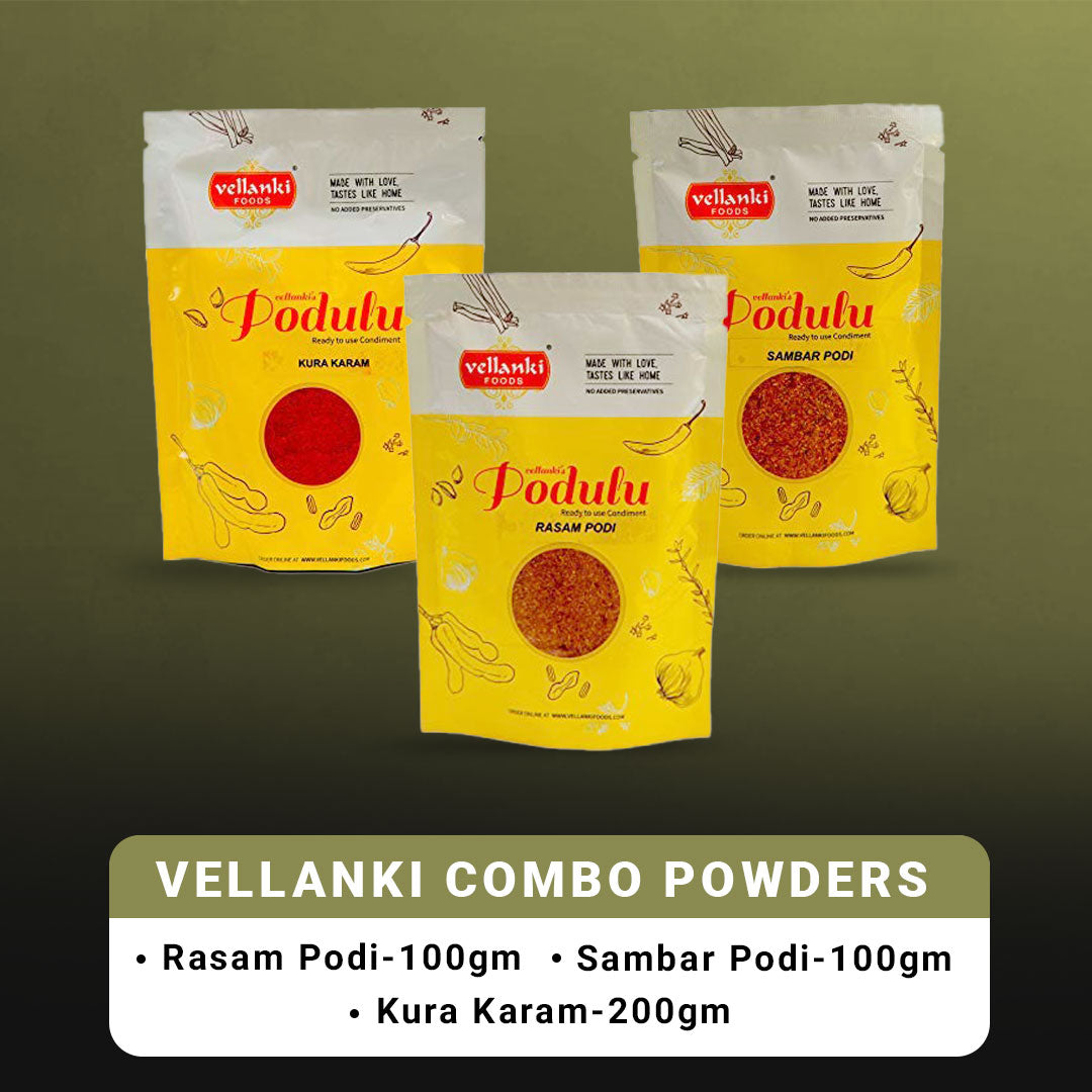 Vellanki Foods Combo Powders - Rasam Podi, Sambar Podi, Kura Karam (250 gms Each)