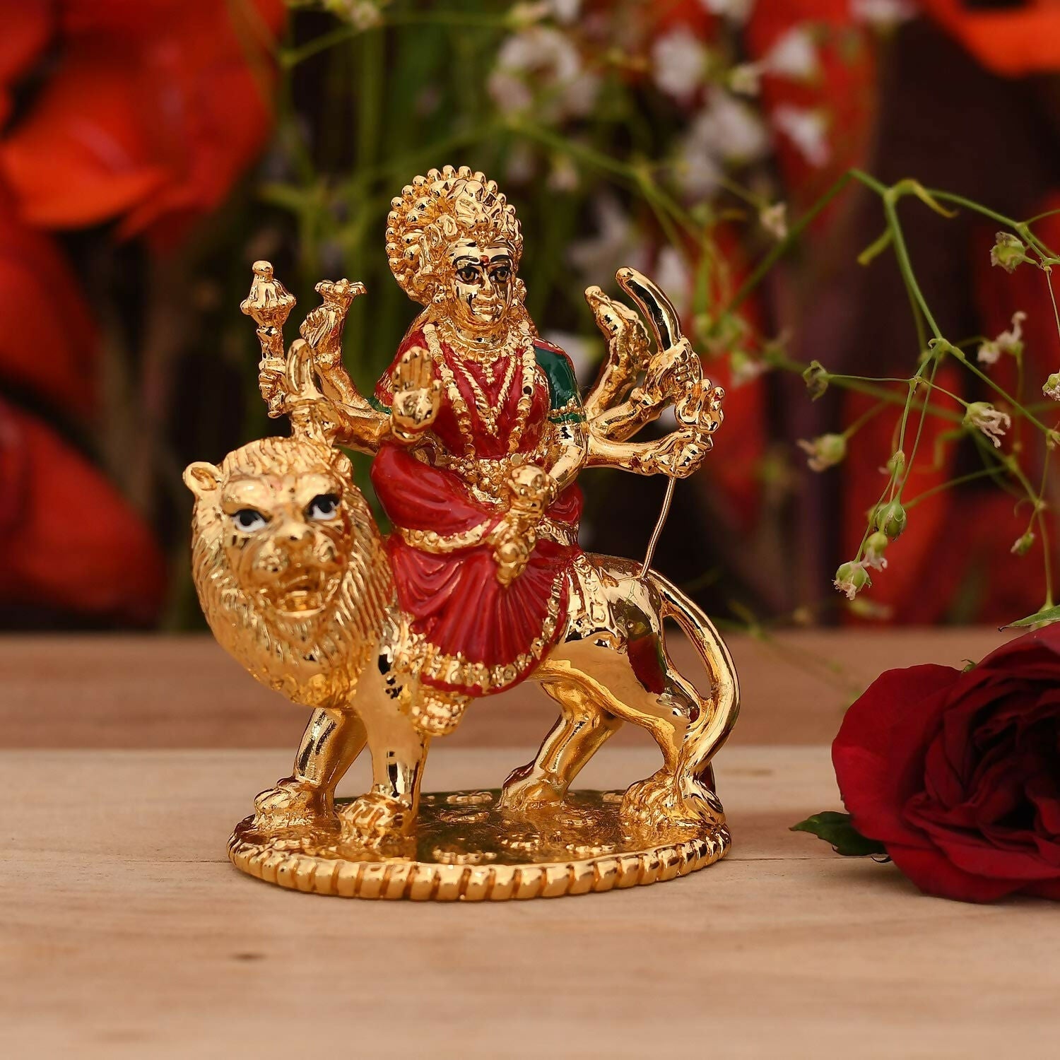 Collectible India Gold Plated Goddess Maa Durga Sherawali Mata Idol