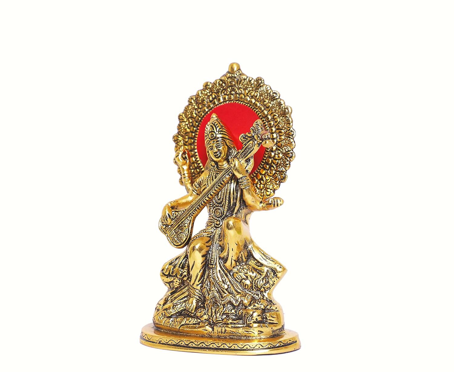 KridayKraft Gold Plated Maa Saraswati Metal Statue