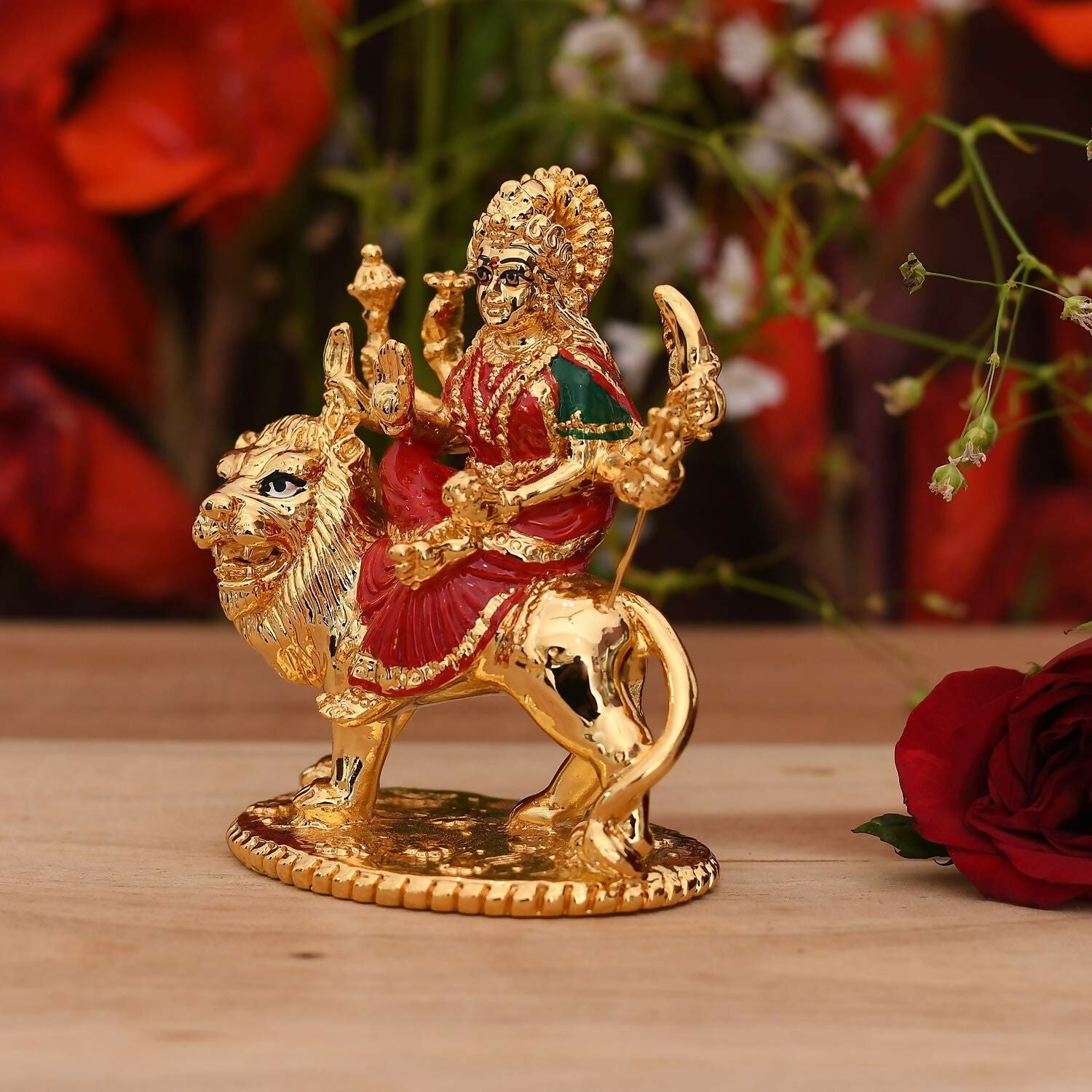 Collectible India Gold Plated Goddess Maa Durga Sherawali Mata Idol