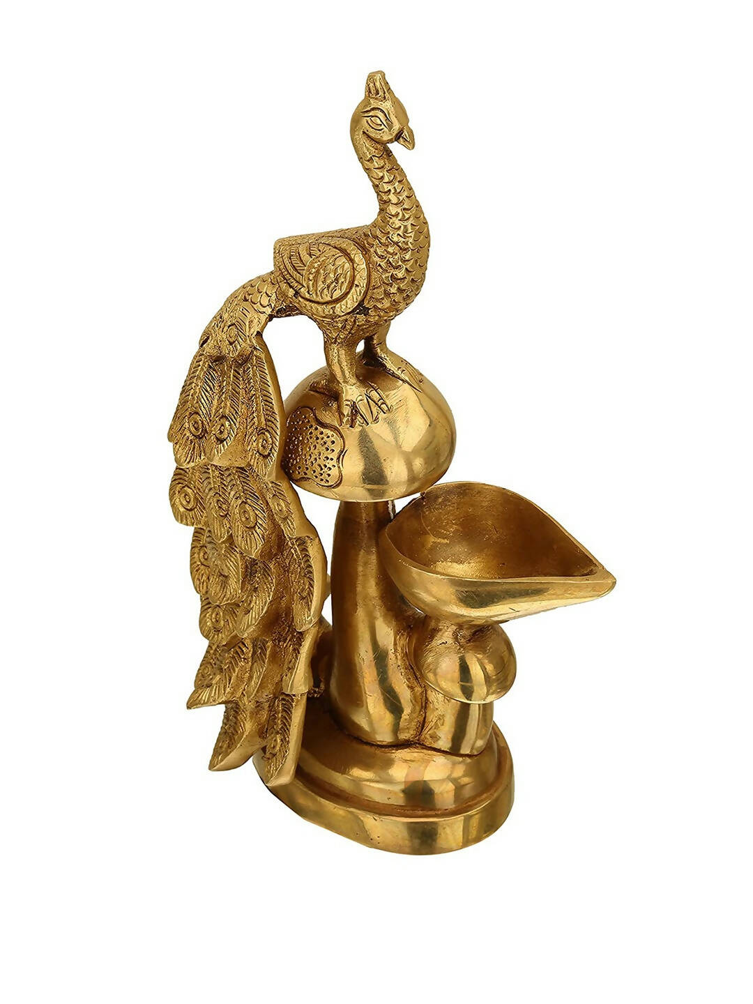 Craftvatika Gold-Toned Brass Diya Oil Lamp Peacock Hanging Diya