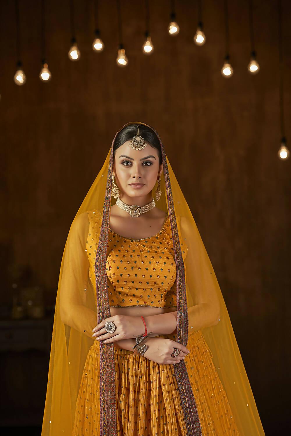 Wedding Designer Yellow Georgette Lehenga Choli - Anbazaar