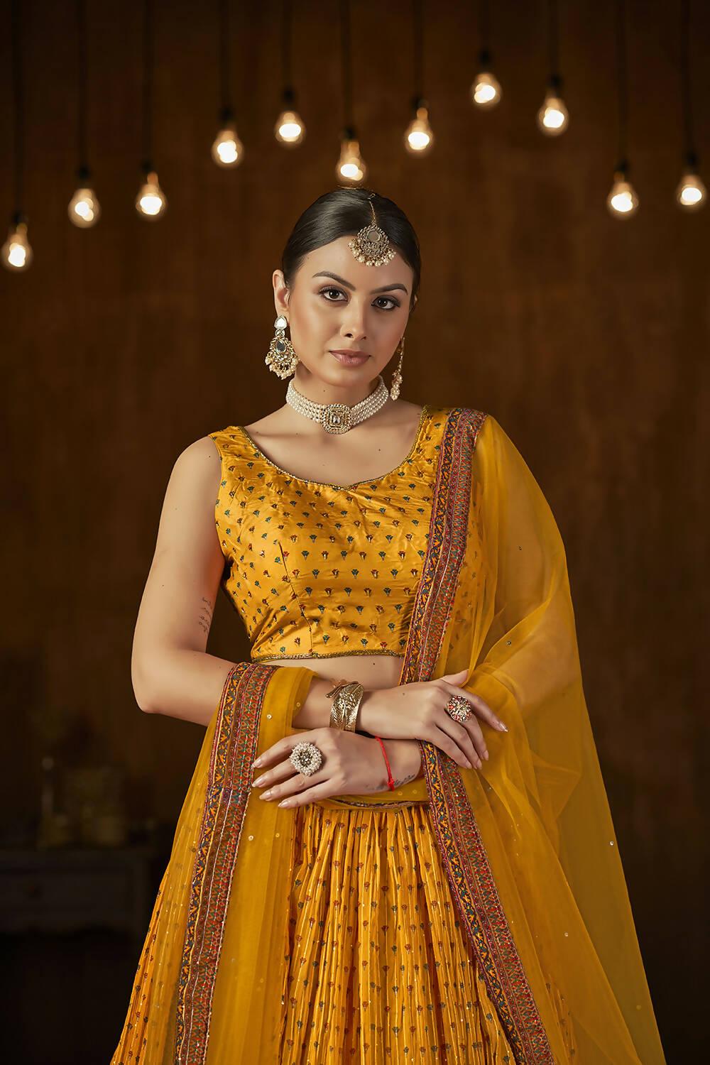 Wedding Designer Yellow Georgette Lehenga Choli - Anbazaar