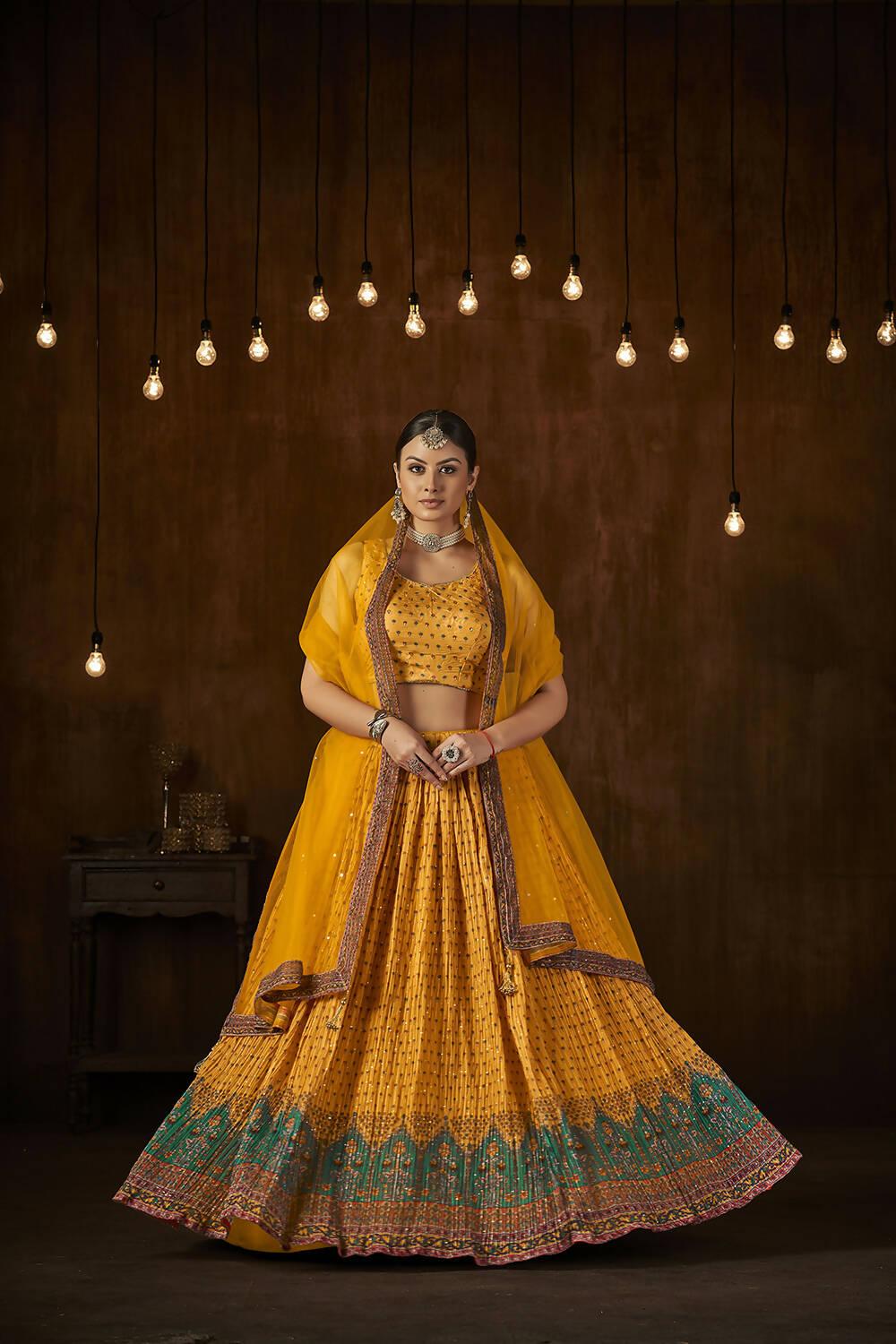 Wedding Designer Yellow Georgette Lehenga Choli - Anbazaar