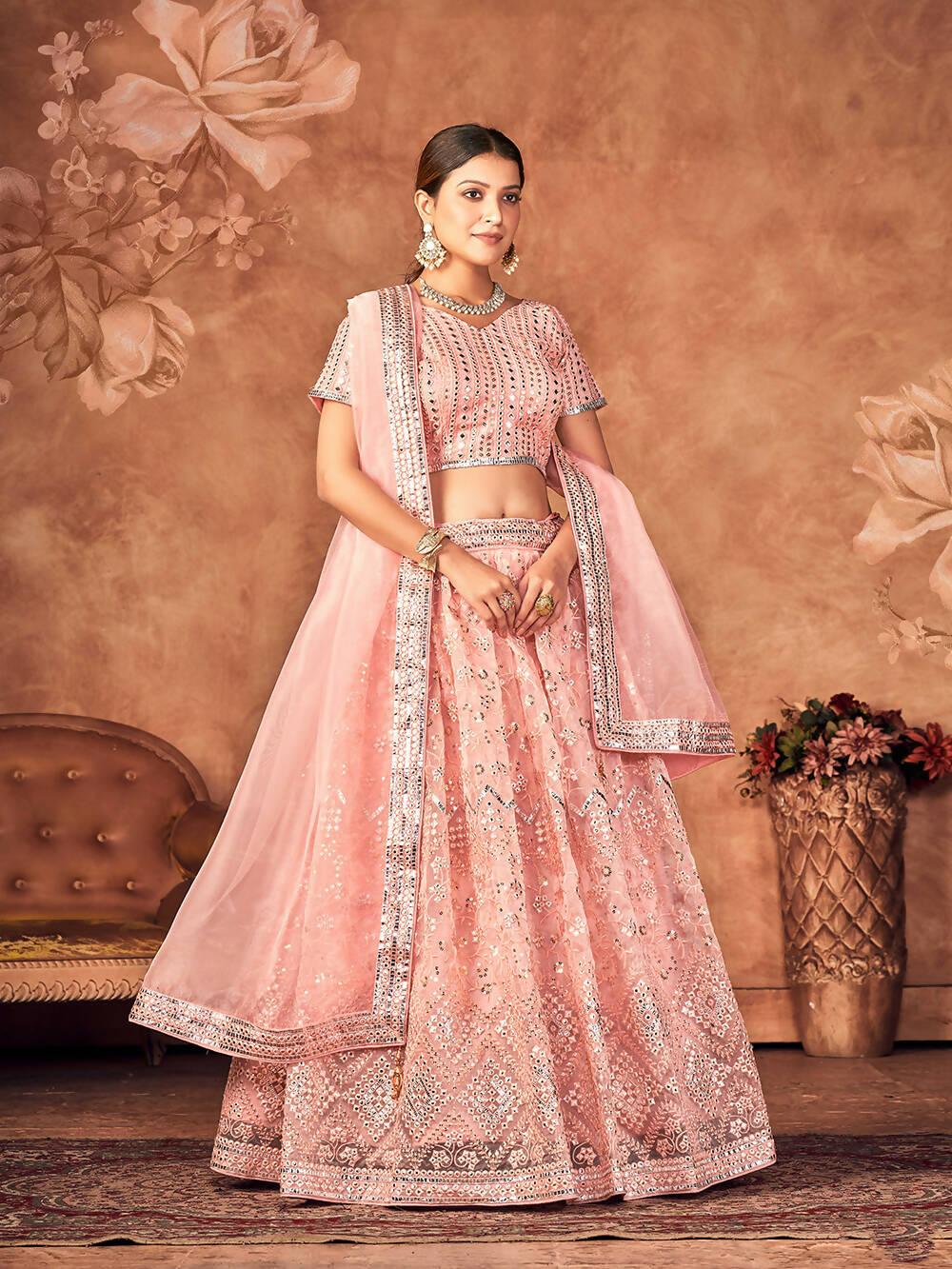 Wedding Designer Pink Organza lehengha Choli - Anbazaar