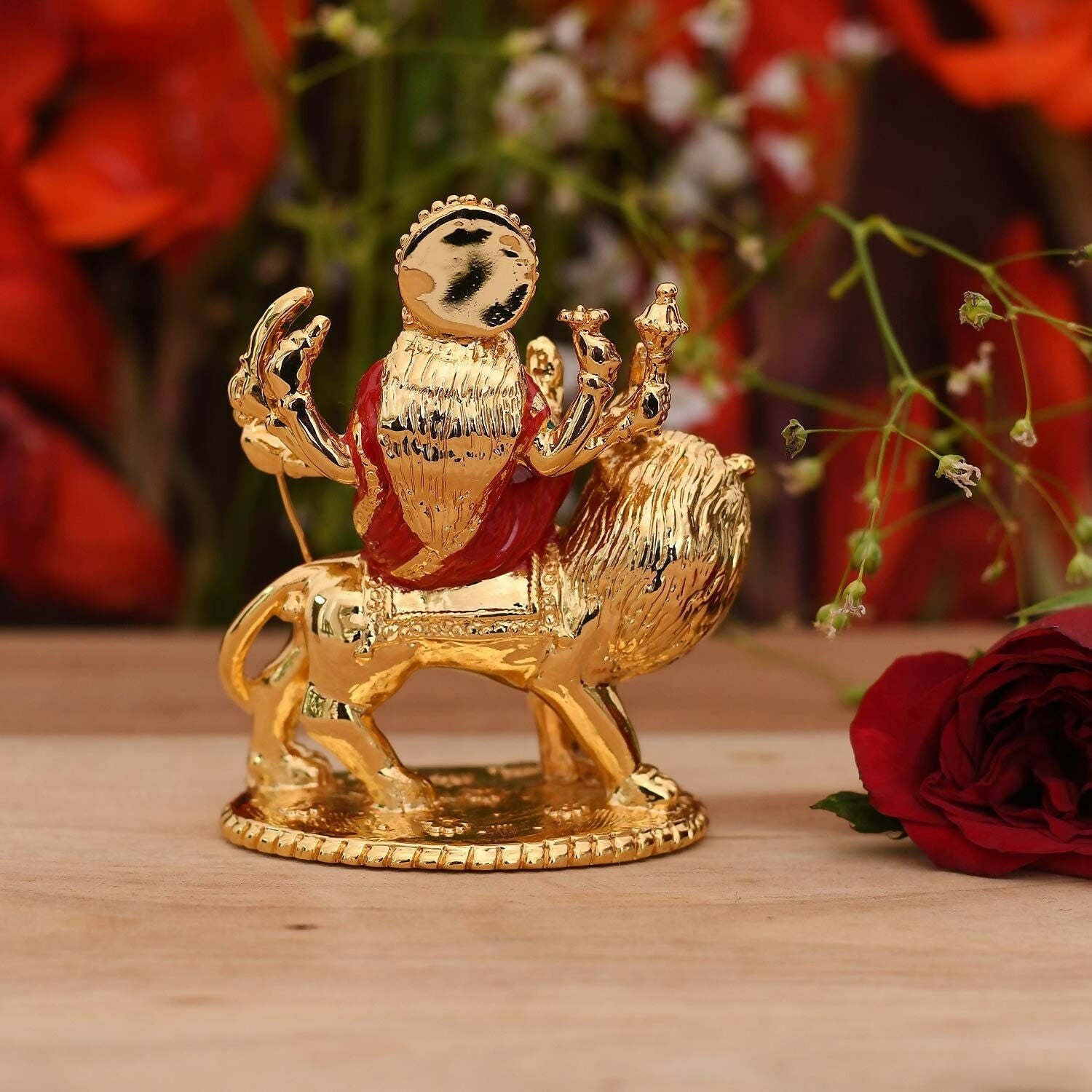 Collectible India Gold Plated Goddess Maa Durga Sherawali Mata Idol