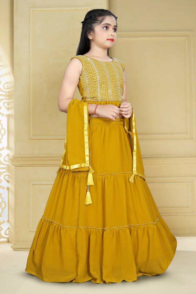 Wedding Designer Yellow Georgette Kidswear Lehenga - Aaradhna