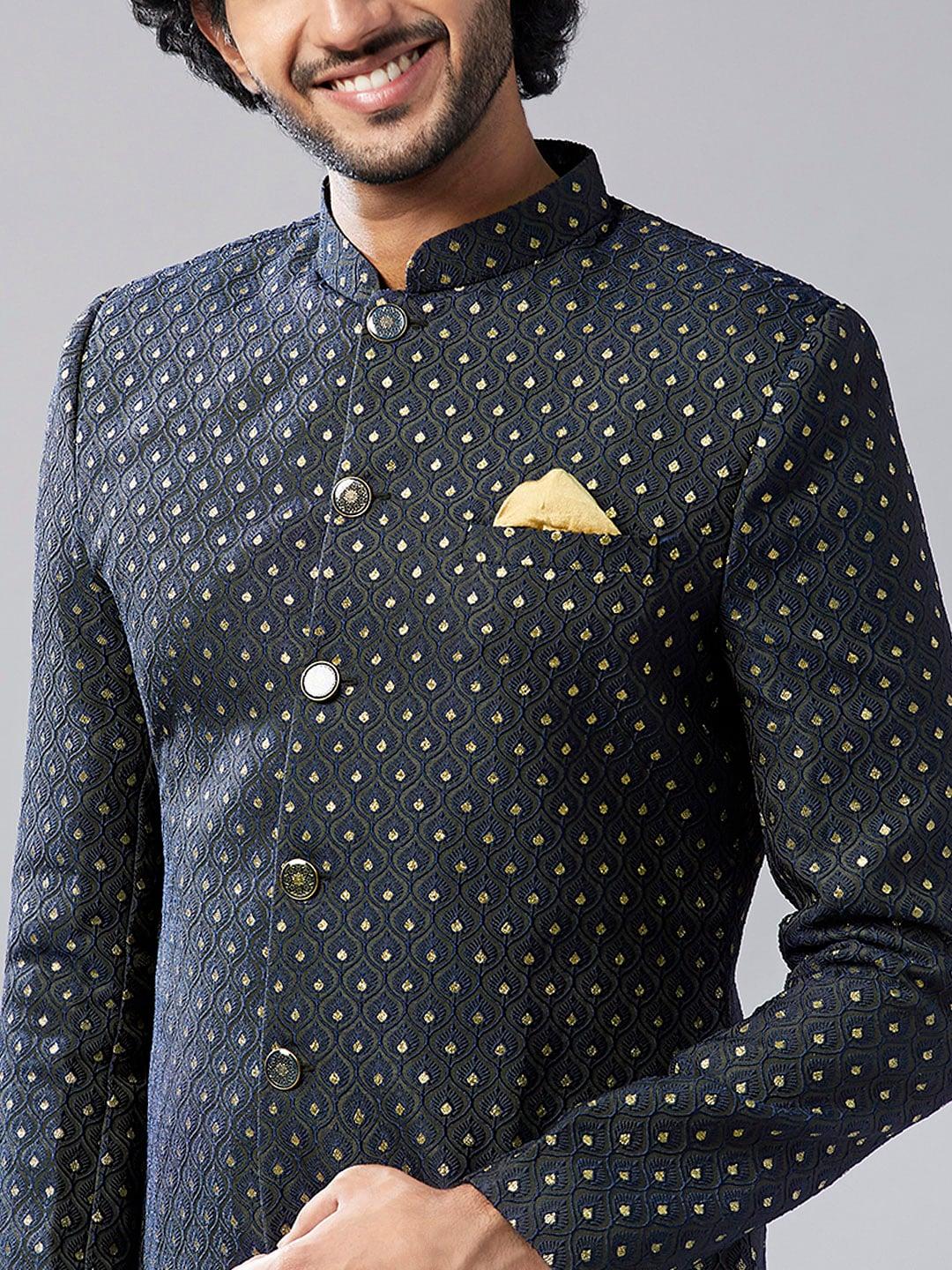 KISAH Men Ethnic Motifs Woven Design Pure Cotton Sherwani With Trouser