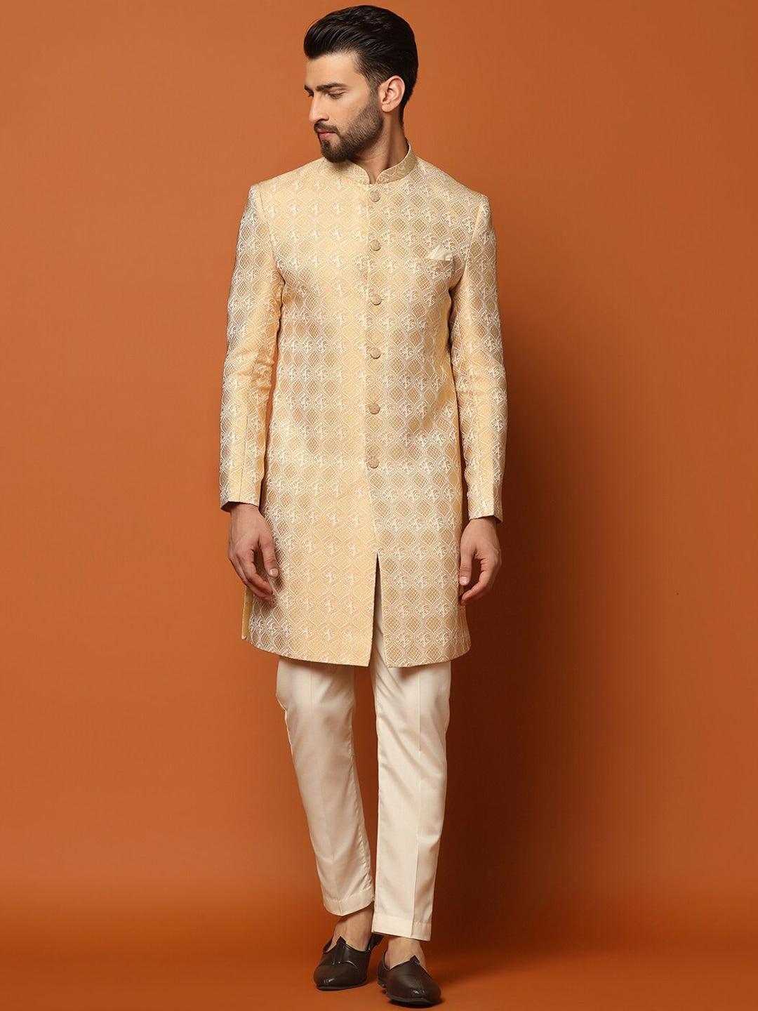 KISAH Ethnic Motifs Woven Design Sherwani Set