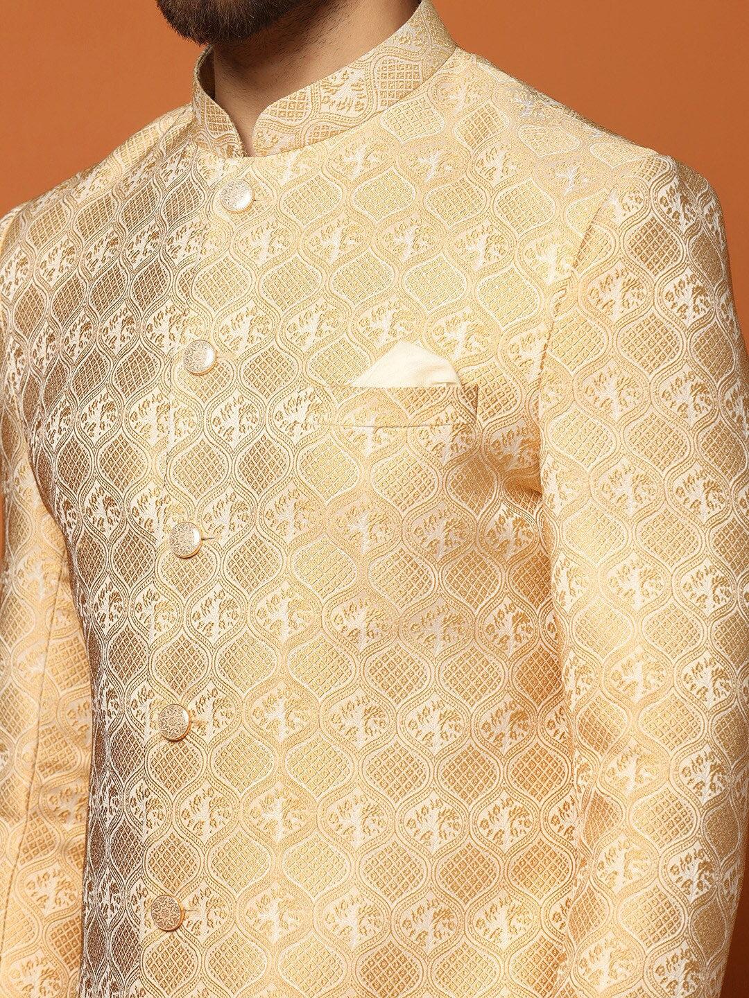 KISAH Ethnic Motifs Woven Design Sherwani Set