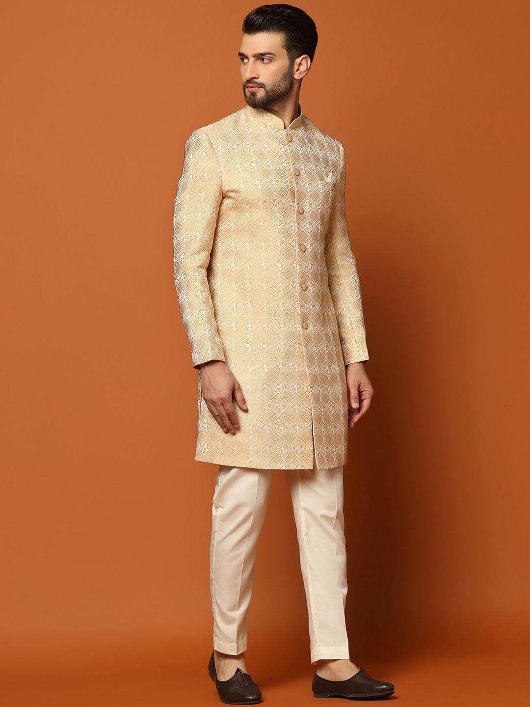 KISAH Ethnic Motifs Woven Design Sherwani Set